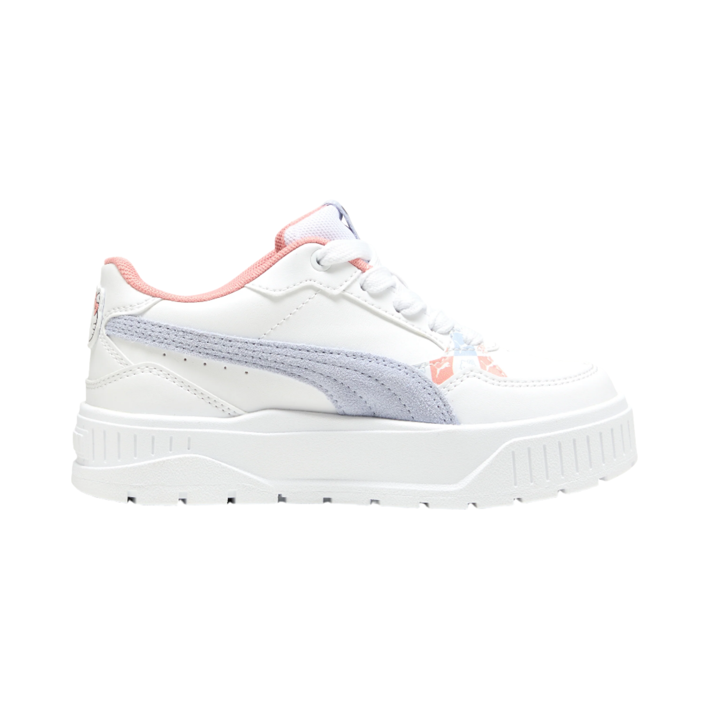 Top-down view of PUMA shoes with lace-up design and suede accents.