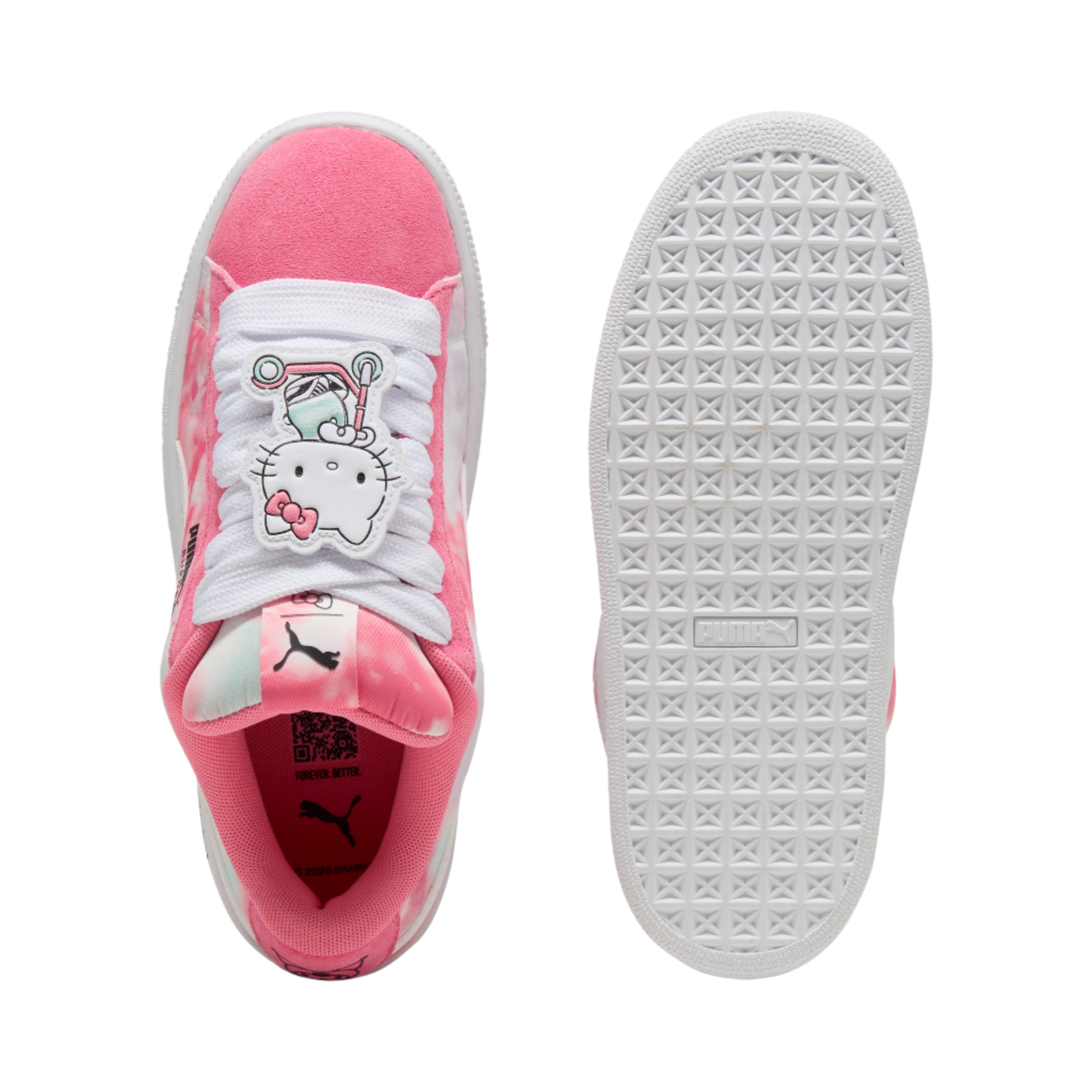 Child wearing black PUMA Suede XL sneakers on urban playground