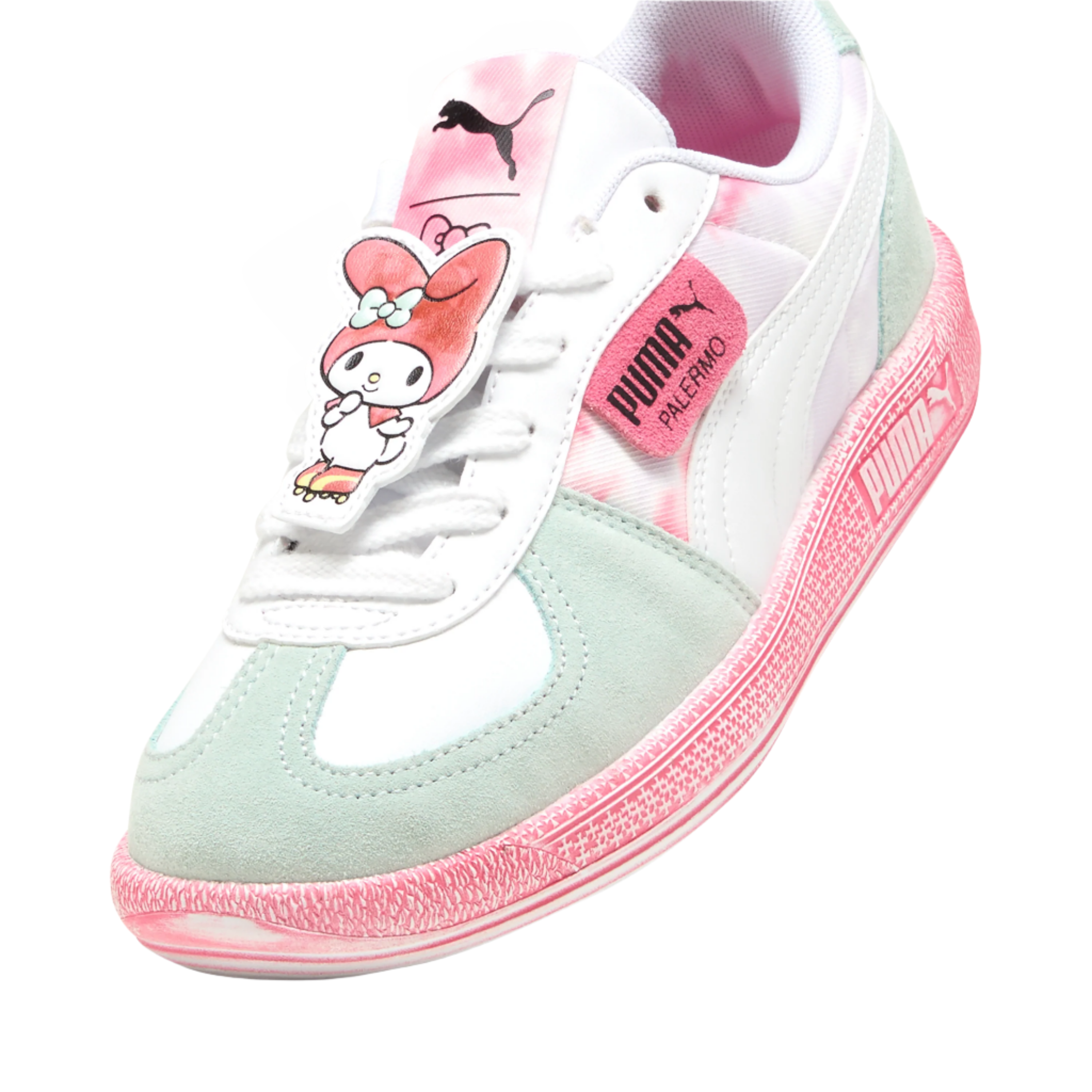 Child wearing PUMA Palermo youth shoes, walking on a sunny sidewalk