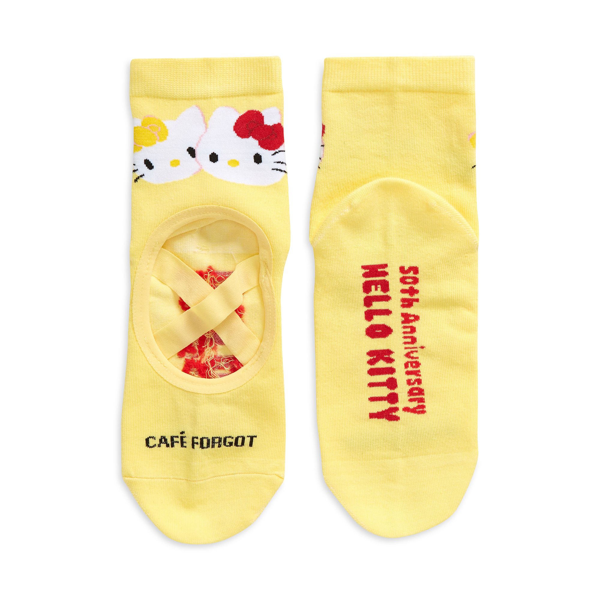 Hello Kitty socks styled with ballet flats, sunny yellow color