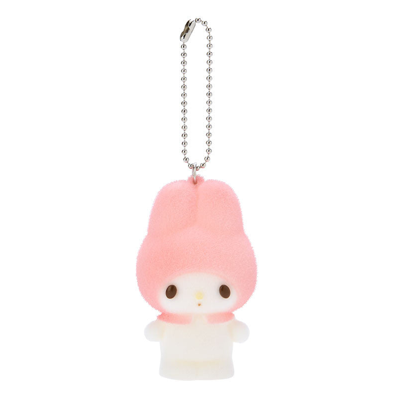 Close-up of my melody keychain attached to a canvas tote bag
