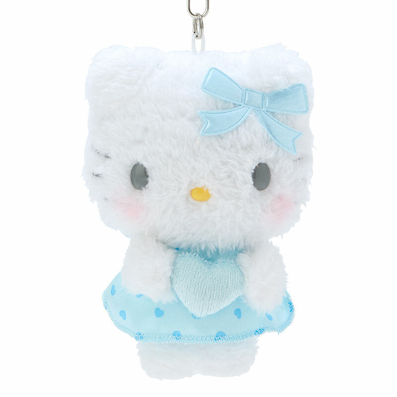 Close-up of Hello Kitty plush keychain with heart-shaped wand