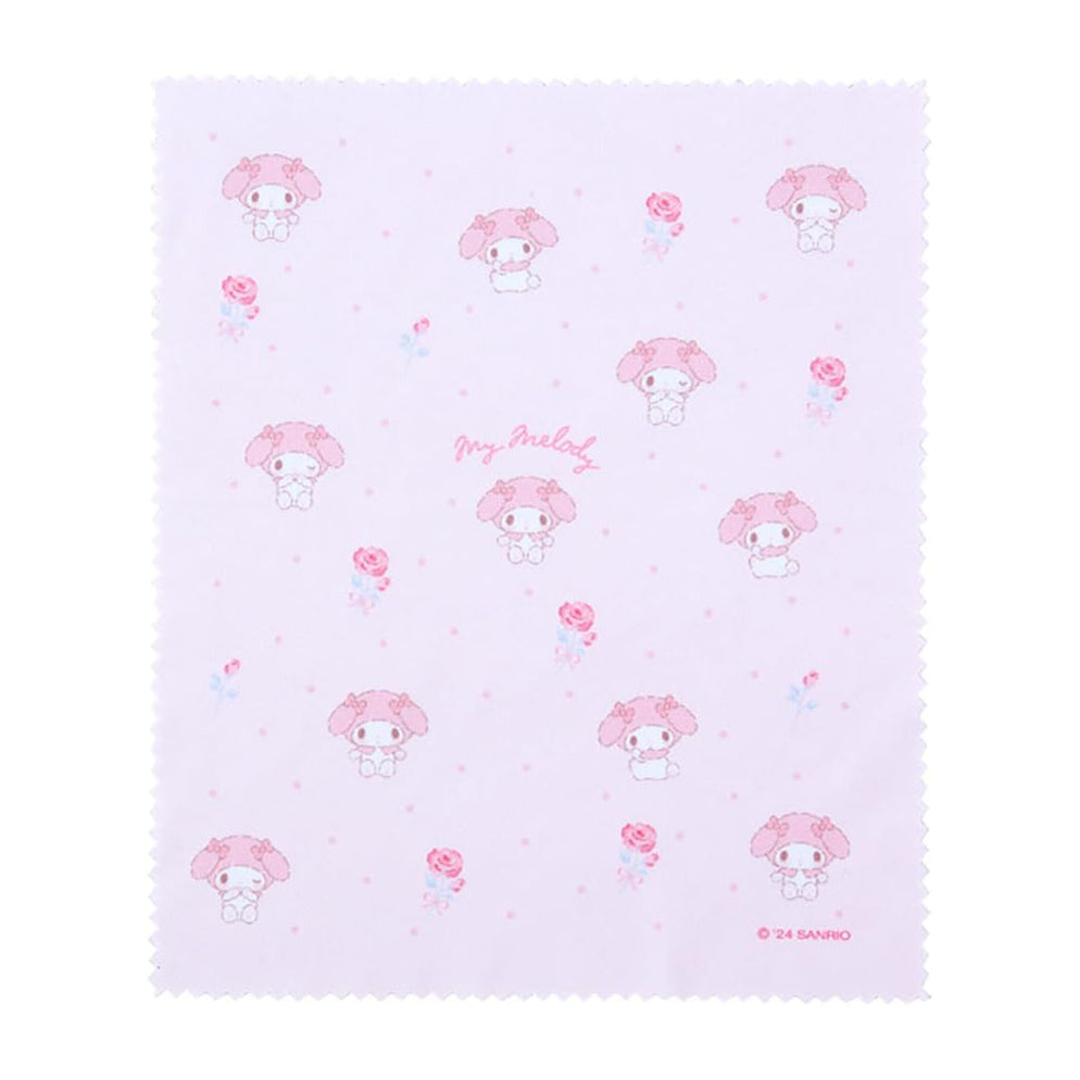 My Melody hard eyeglass case with cleaning cloth, front view