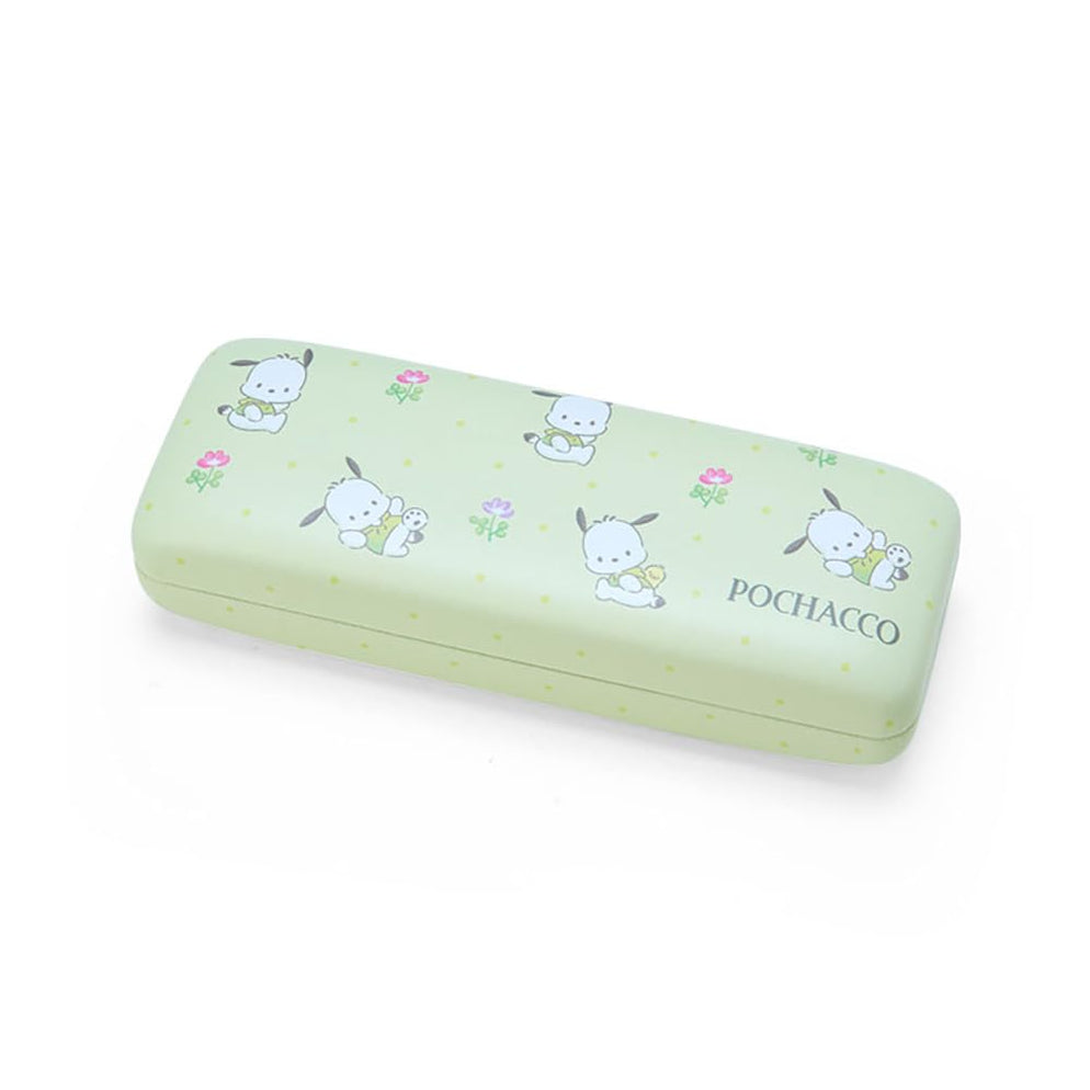 Lifestyle shot of the Pochacco eyeglasses case on a stylish table.