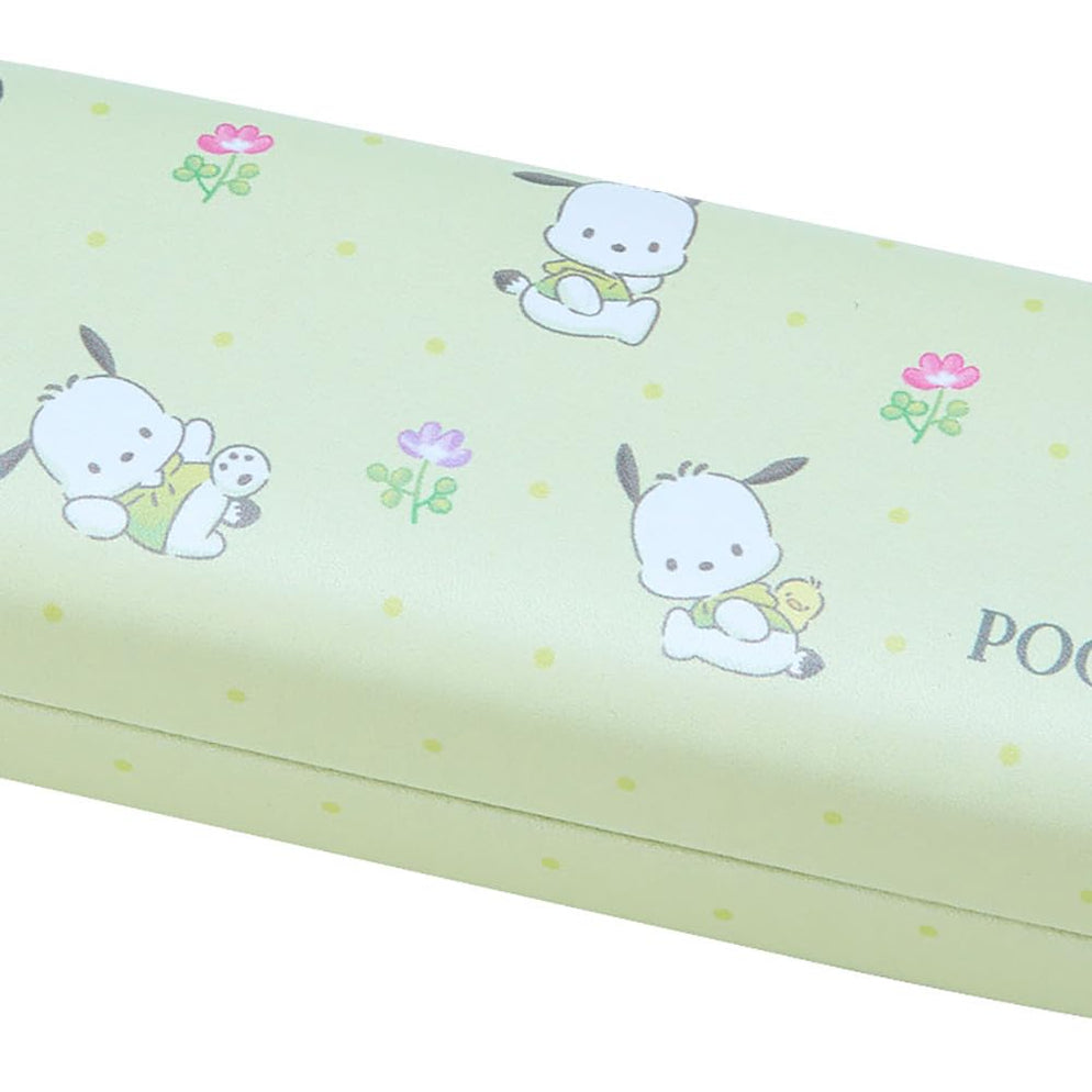 Inside of the Pochacco eyewear case with a matching cleaning cloth.