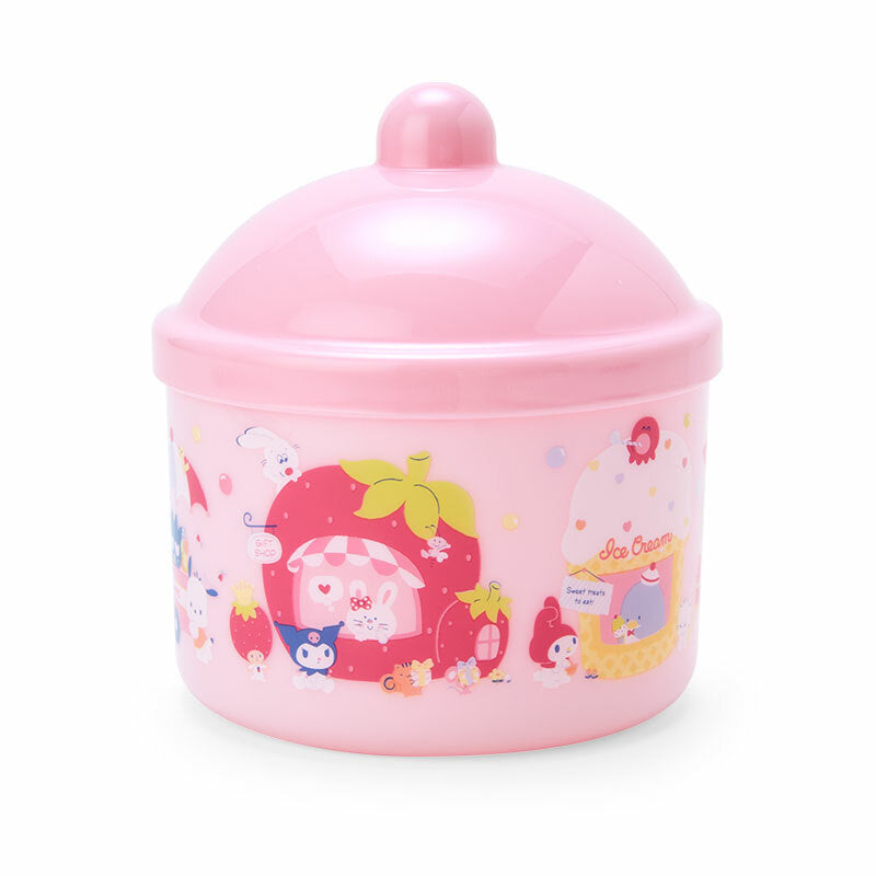 Sanrio Characters Storage Case open on a bathroom countertop