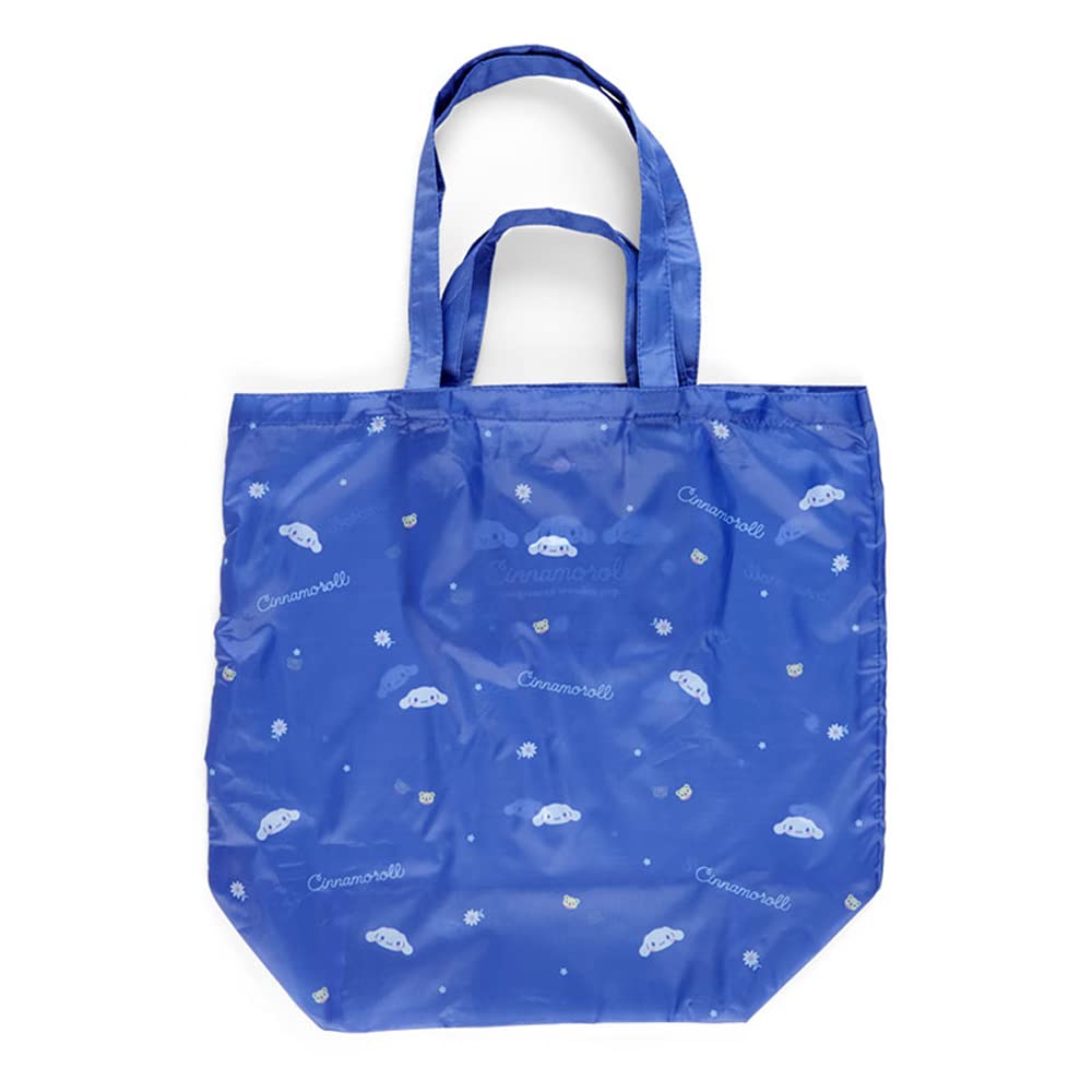 Top-down view of Cinnamoroll reusable tote bag on a cafe table