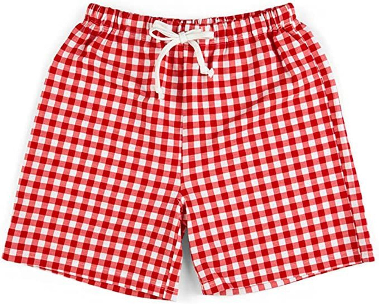 Close-up of the gingham bottoms with elastic waistband and drawstrings in the Hello Kitty loungewear set