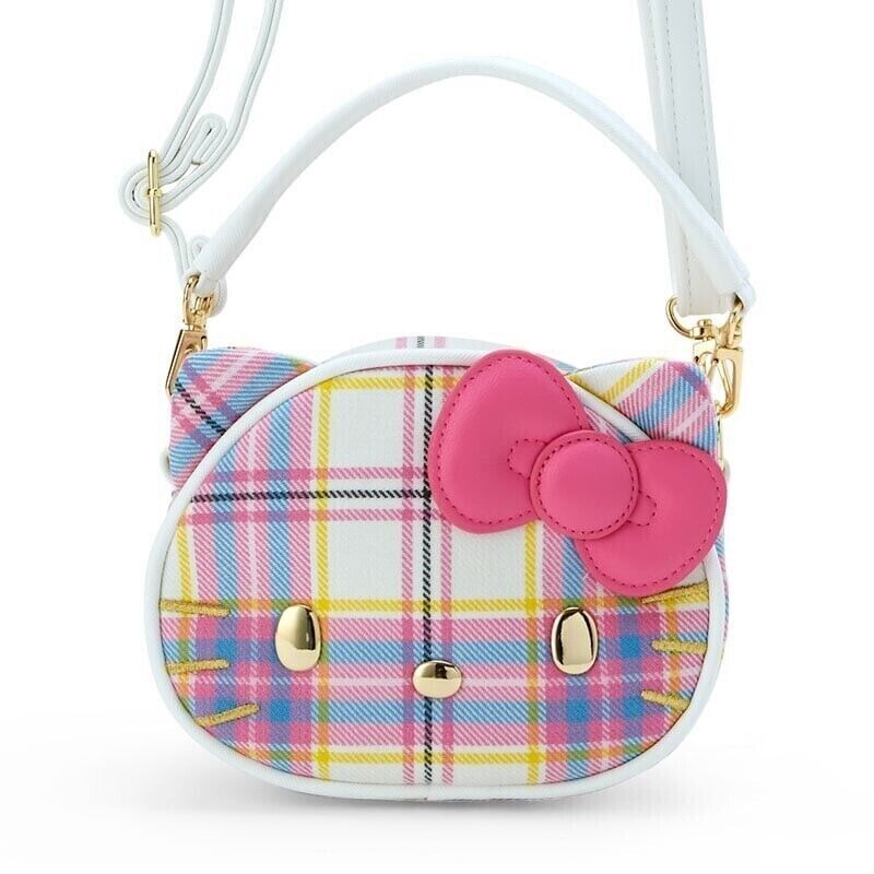Hello Kitty crossbody bag showcasing premium tartan design and adjustable straps