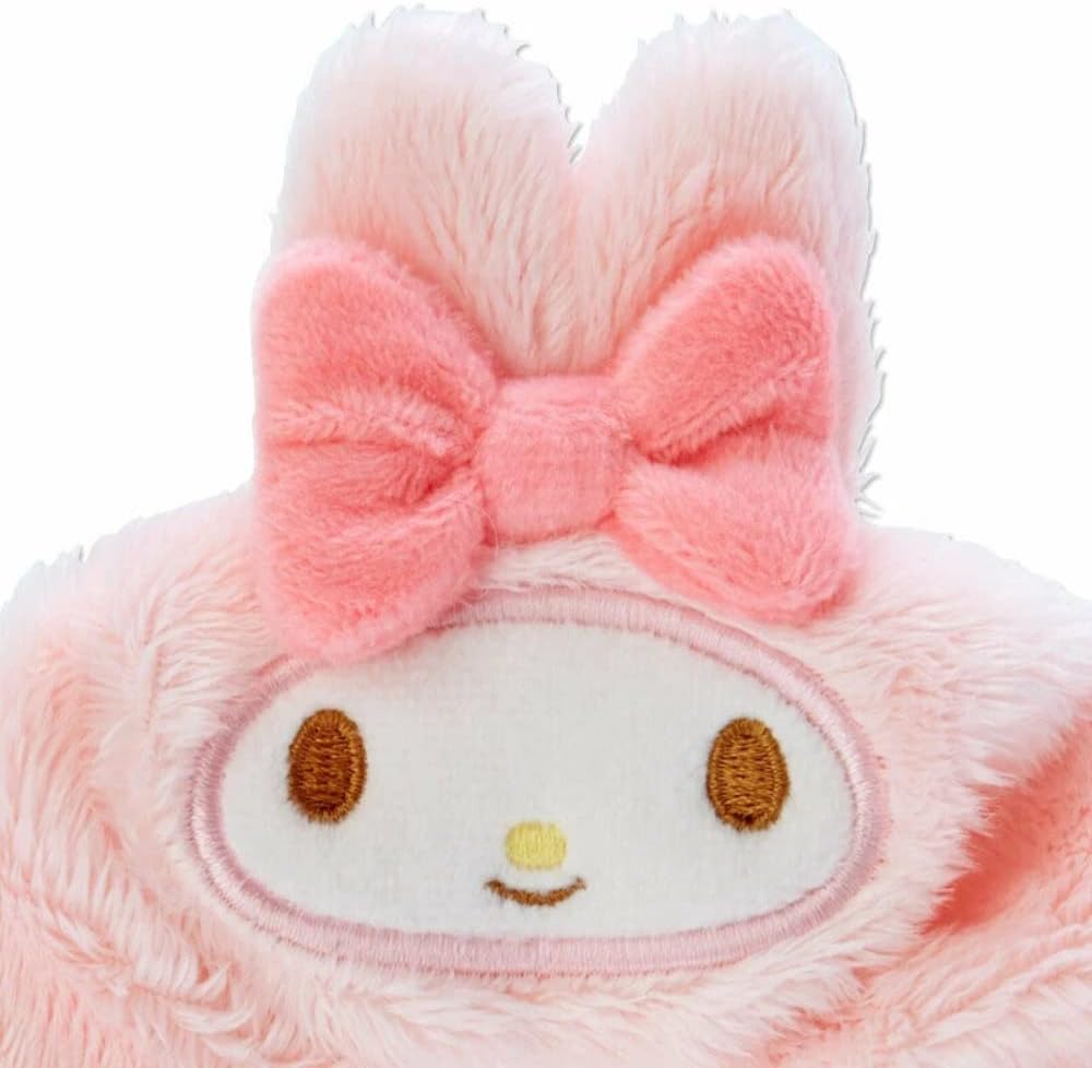 Close-up of My Melody mascot with embroidered facial details on scrunchie