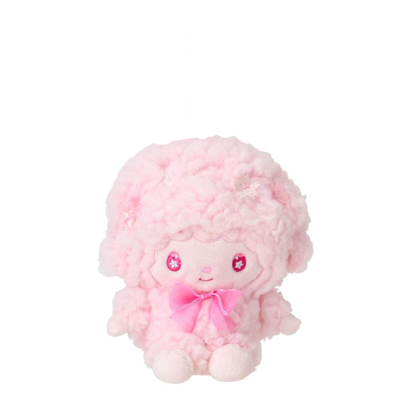 Front angle showing the Sakura keychain plush with bow and cherry blossom embroidery