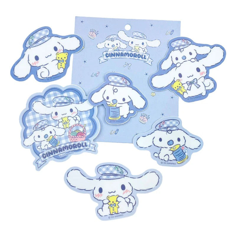 Close-up of Cinnamoroll sticker with milkman outfit on a journal cover