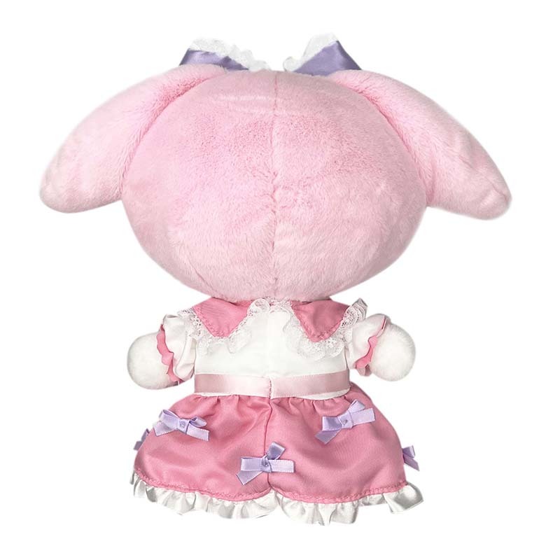 Close-up of My Melody plush with lace and ribbon accents