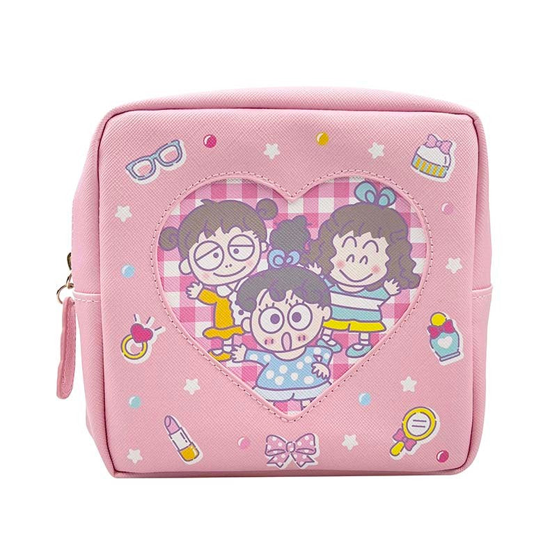 Front view of the RururuGakuen mini zip pouch with zipper and lipstick charm