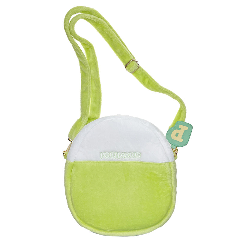 Close-up of the character zipper pull on the Pochacco plush ita-bag crossbody.