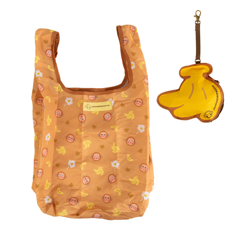 Front view of the Monkichi reusable tote bag with colorful monkey illustration