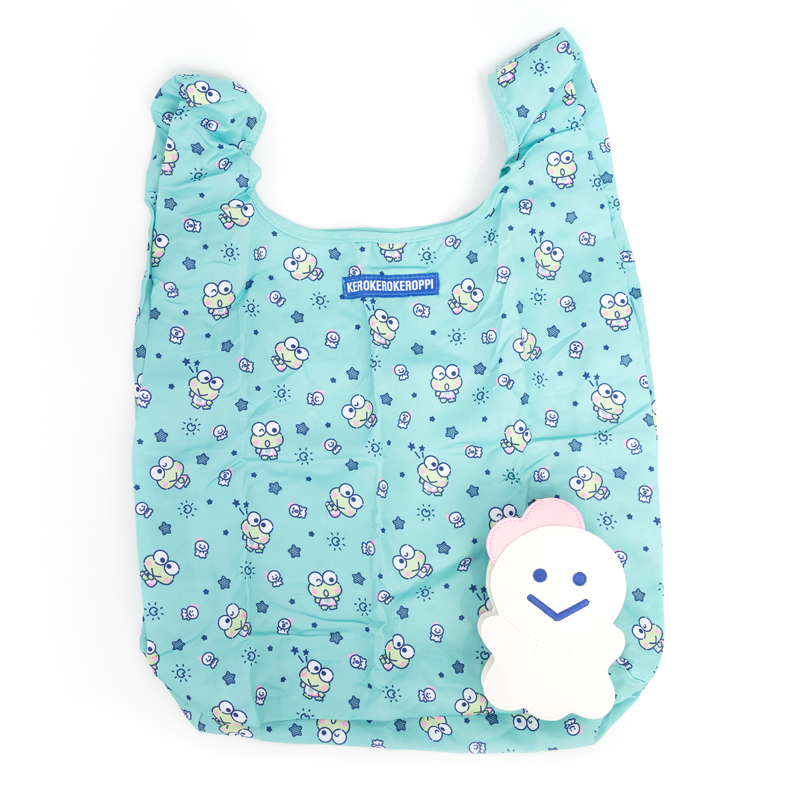 Front view of Keroppi tote bag with Teru Teru charm and dual pouch design
