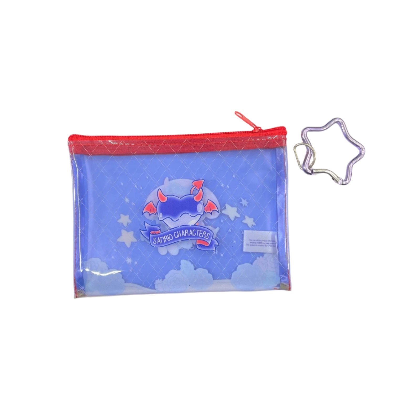 Close-up of a Sanrio blind bag showing a surprise character inside a colorful zipper pouch.