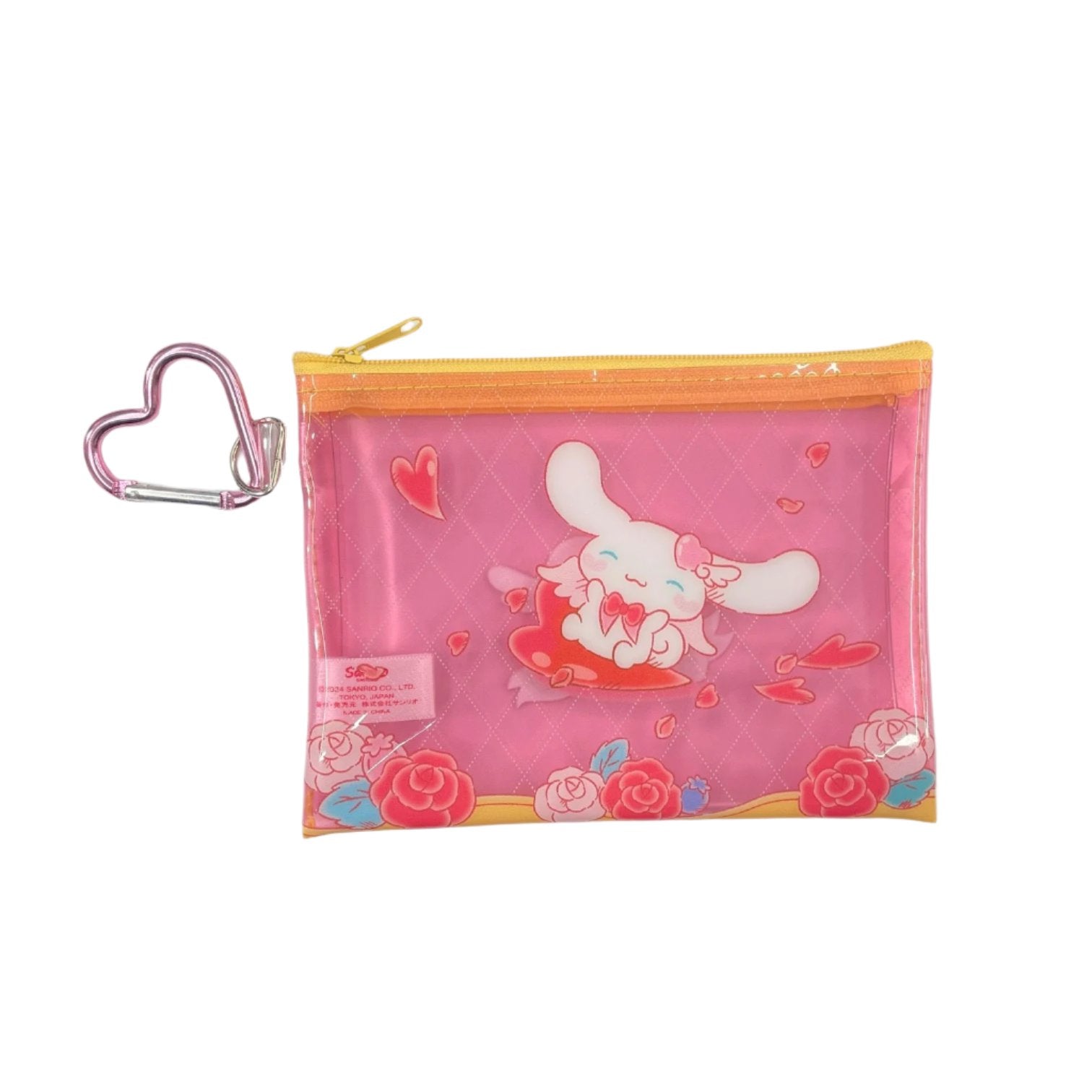 Cute Sanrio zipper pouch attached to a backpack, featuring dual personality design.