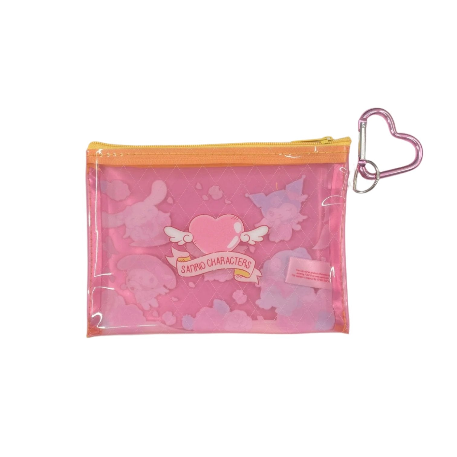 Cute Sanrio zipper pouch attached to a backpack, featuring dual personality design.
