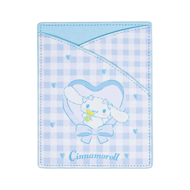 Front view of the travel wallet mens option featuring gingham and character design