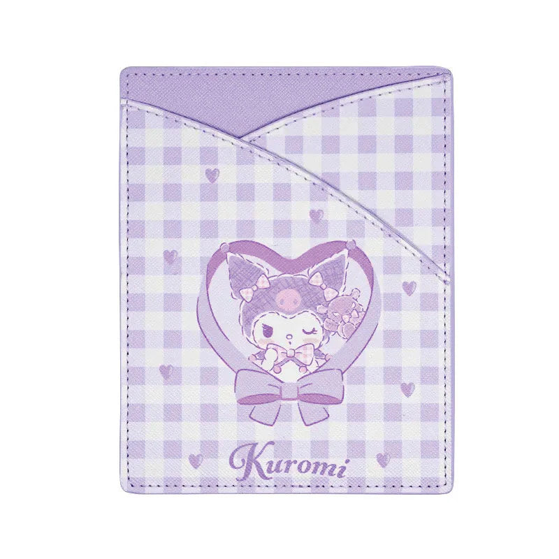 Kuromi Gingham travel wallet open, displaying its card pockets and passport holder.