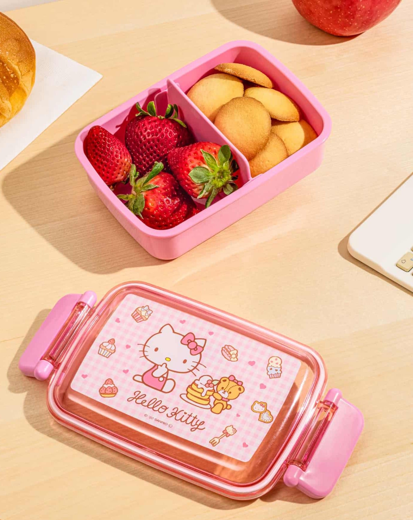 Stainless steel bento box with locking lid, ideal for school lunches and snacks
