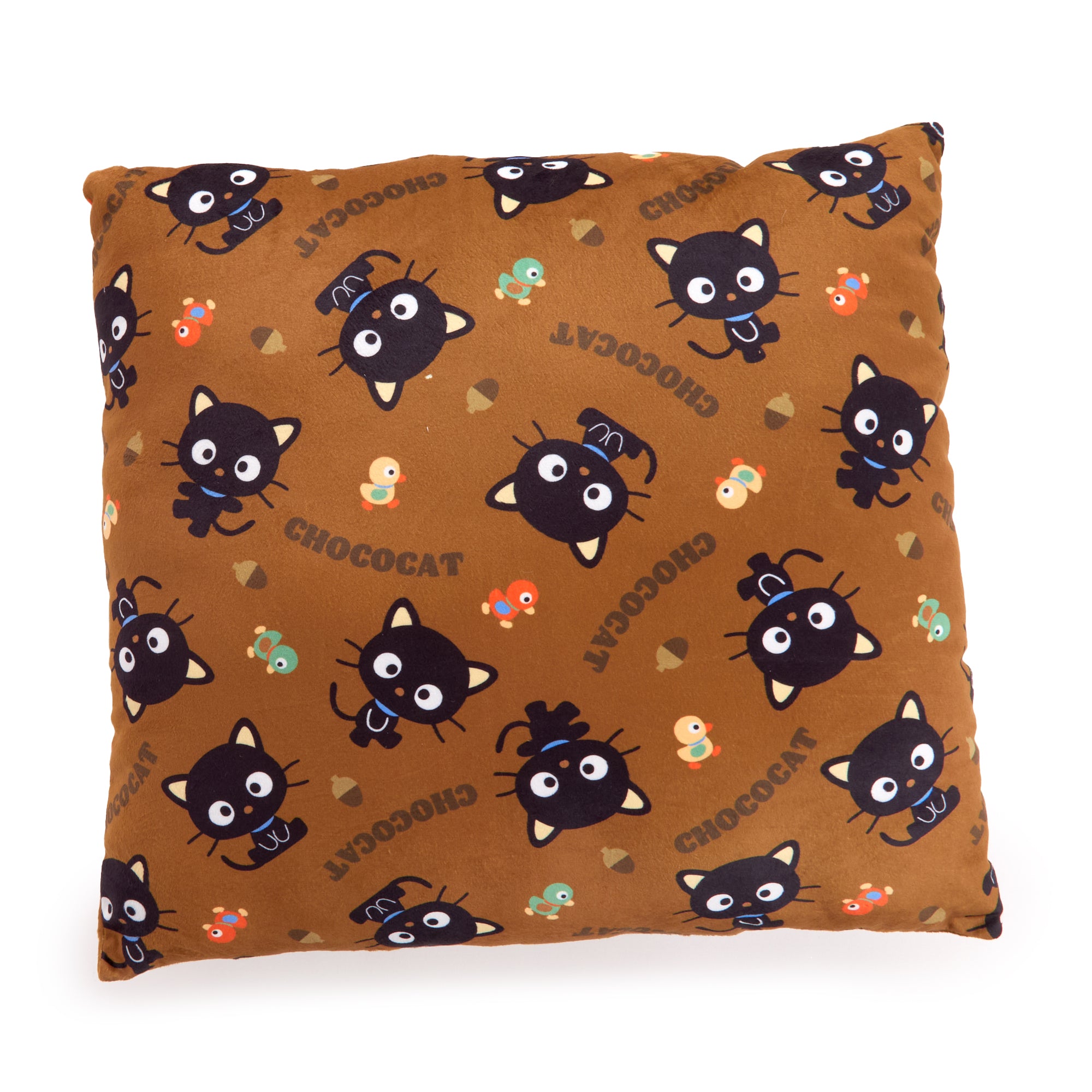 Back design of character pillow featuring Chococat in a playful pose