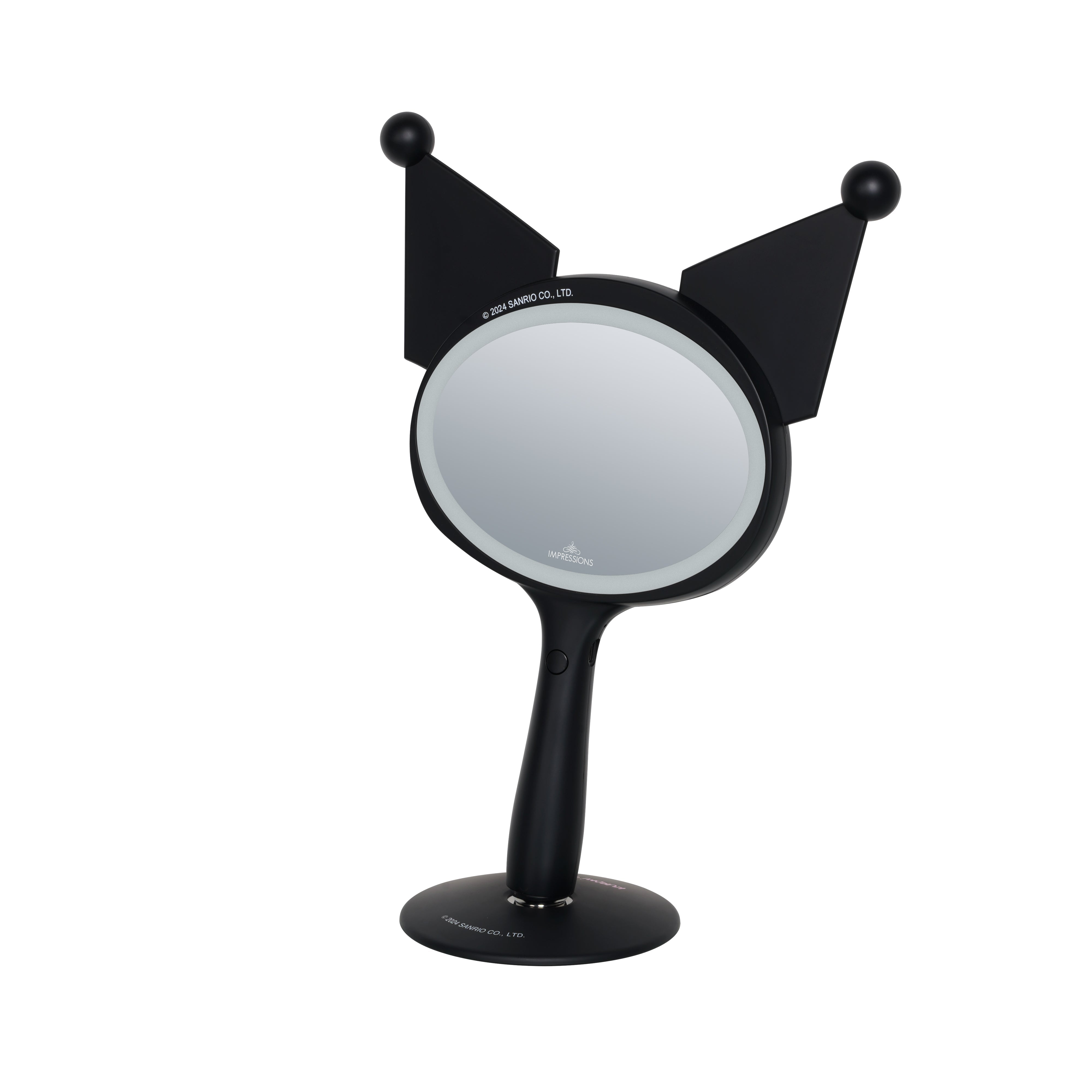 Kuromi LED Handheld Makeup Mirror with soft-touch finish and adjustable brightness