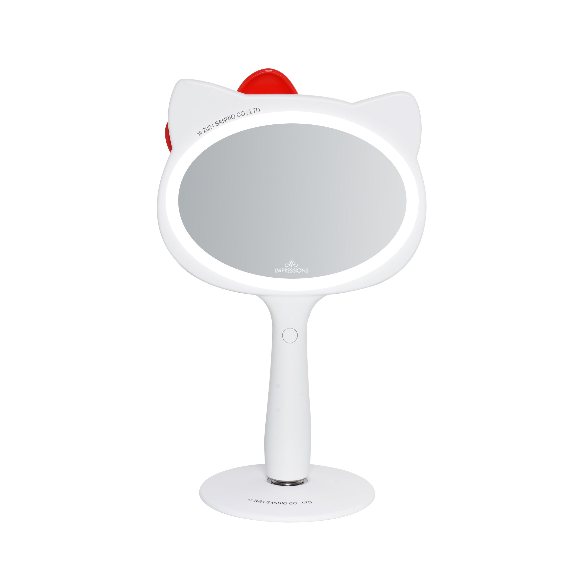 Hello Kitty LED makeup mirror with adjustable brightness and ergonomic handle