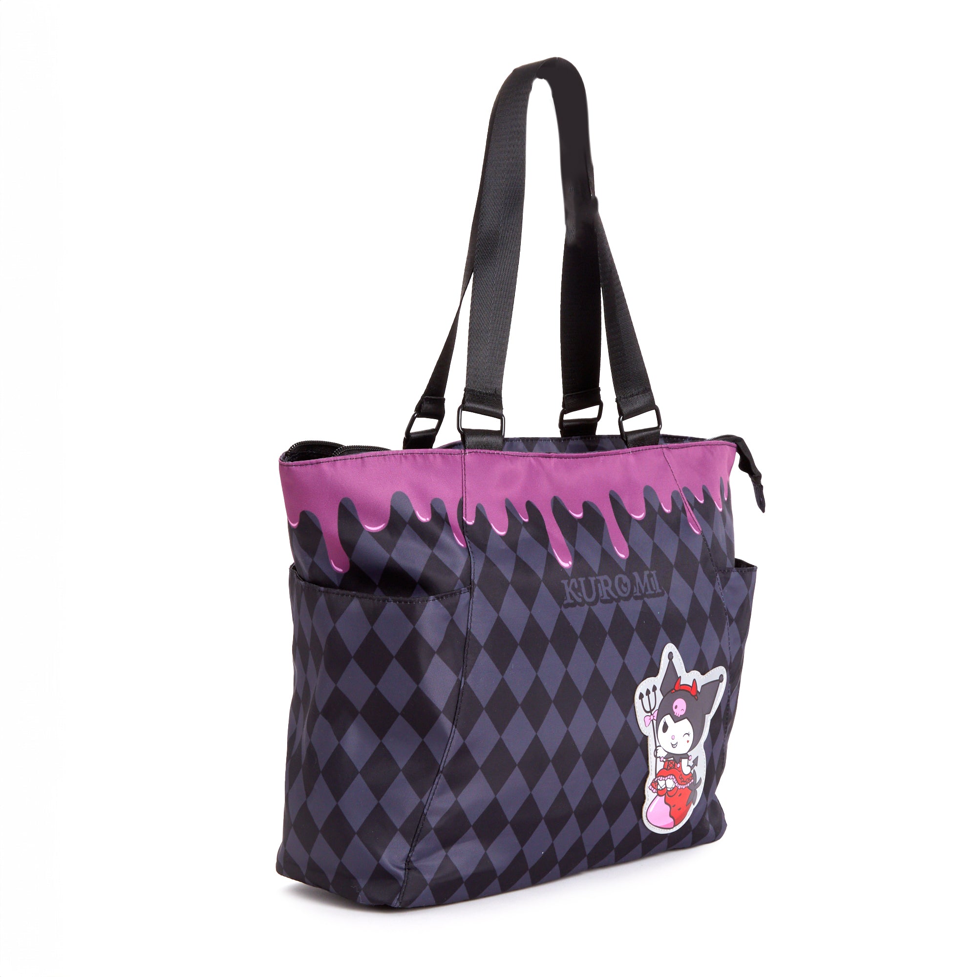 Close-up of the internal pocket of the Kuromi tote, emphasizing organization features.