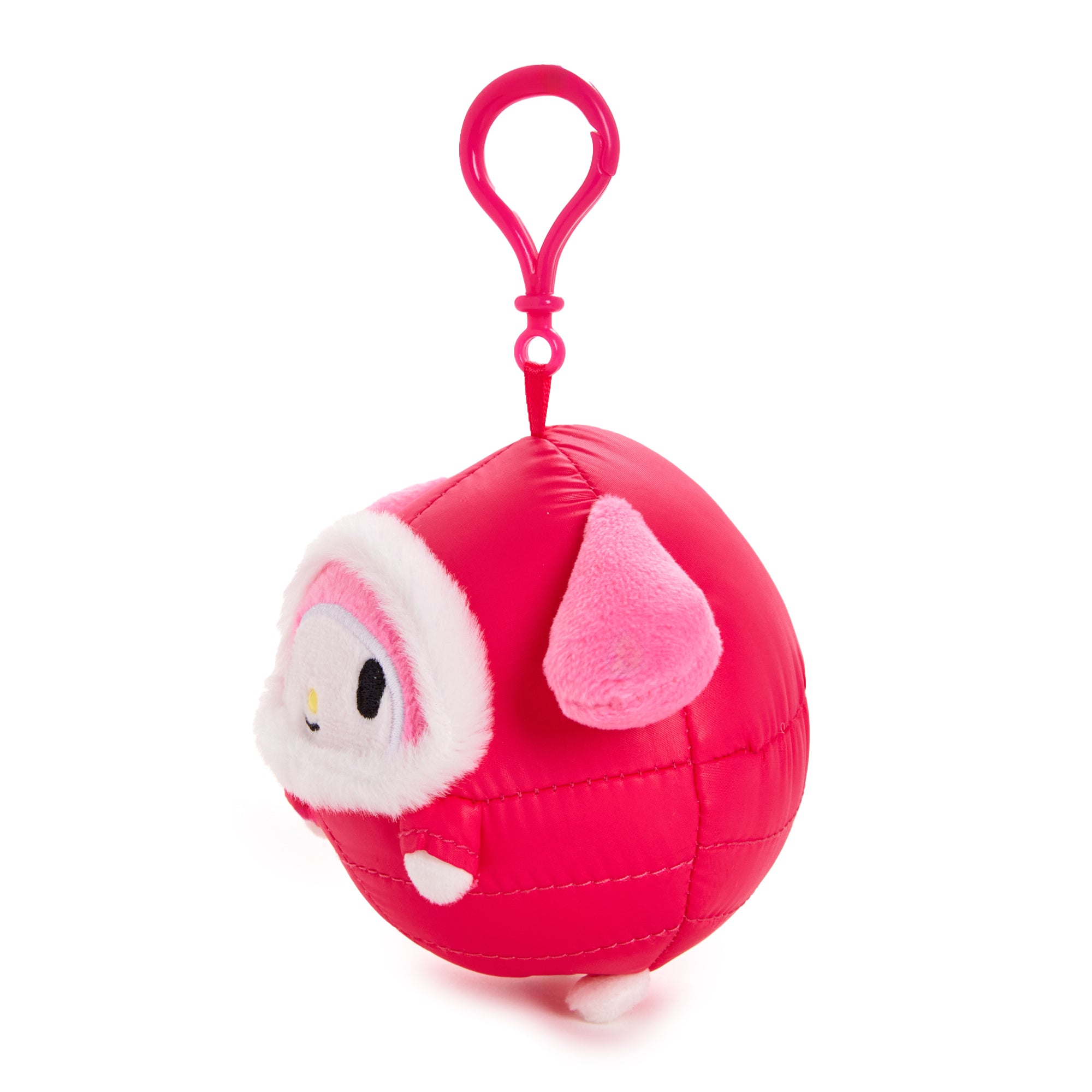 Close-up of Sanrio character embroidered face on winter puffer clip