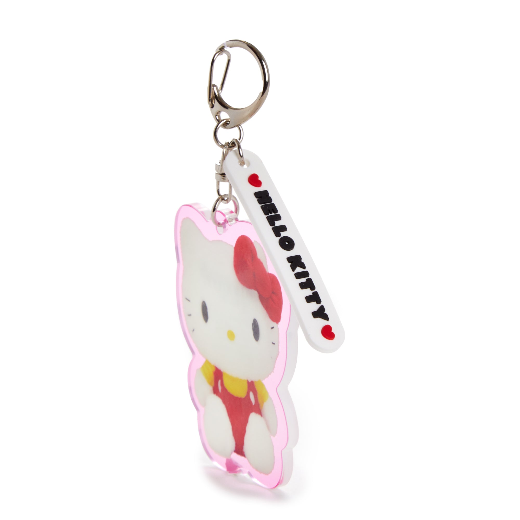 Side view of custom acrylic keychain showing glossy finish