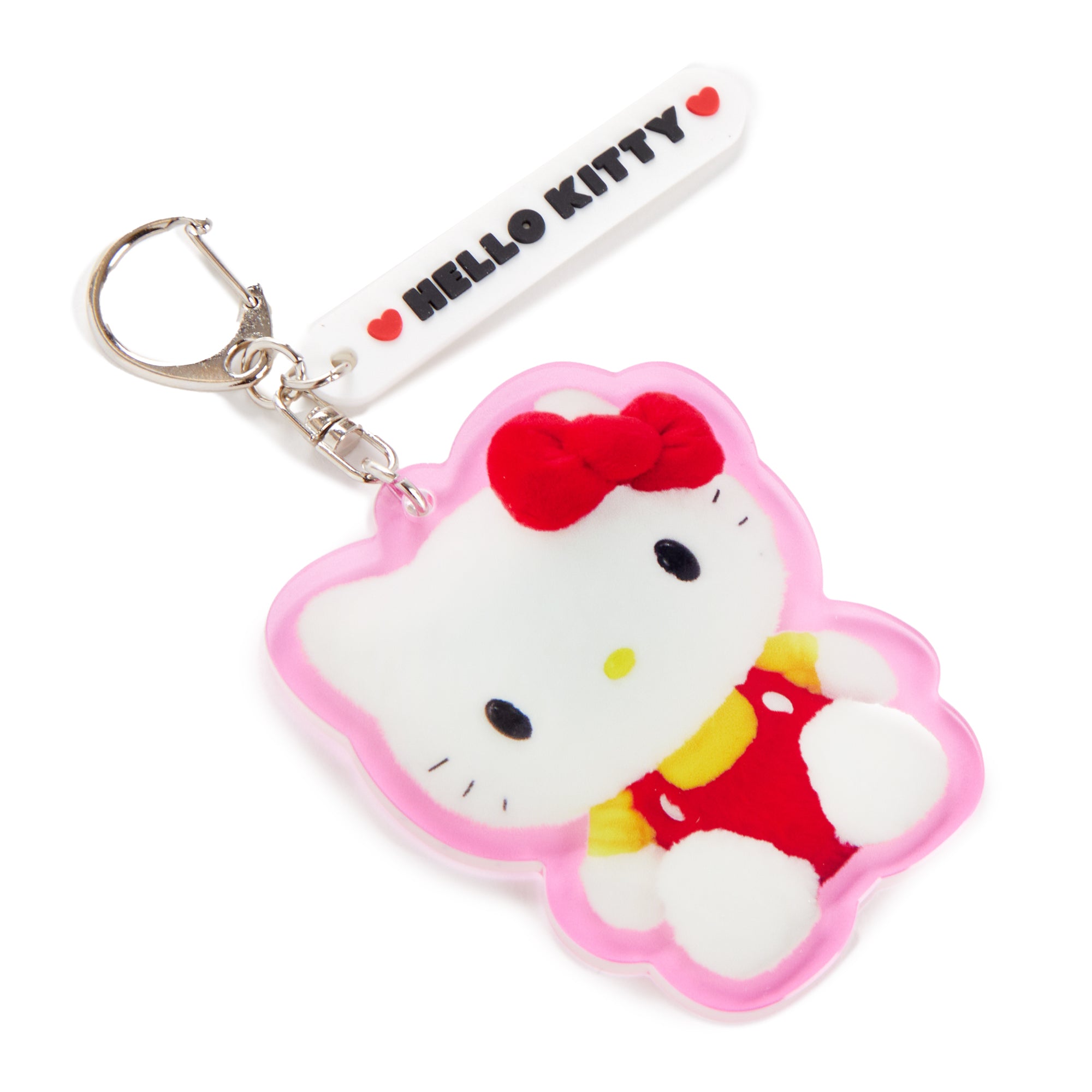 Side view of custom acrylic keychain showing glossy finish