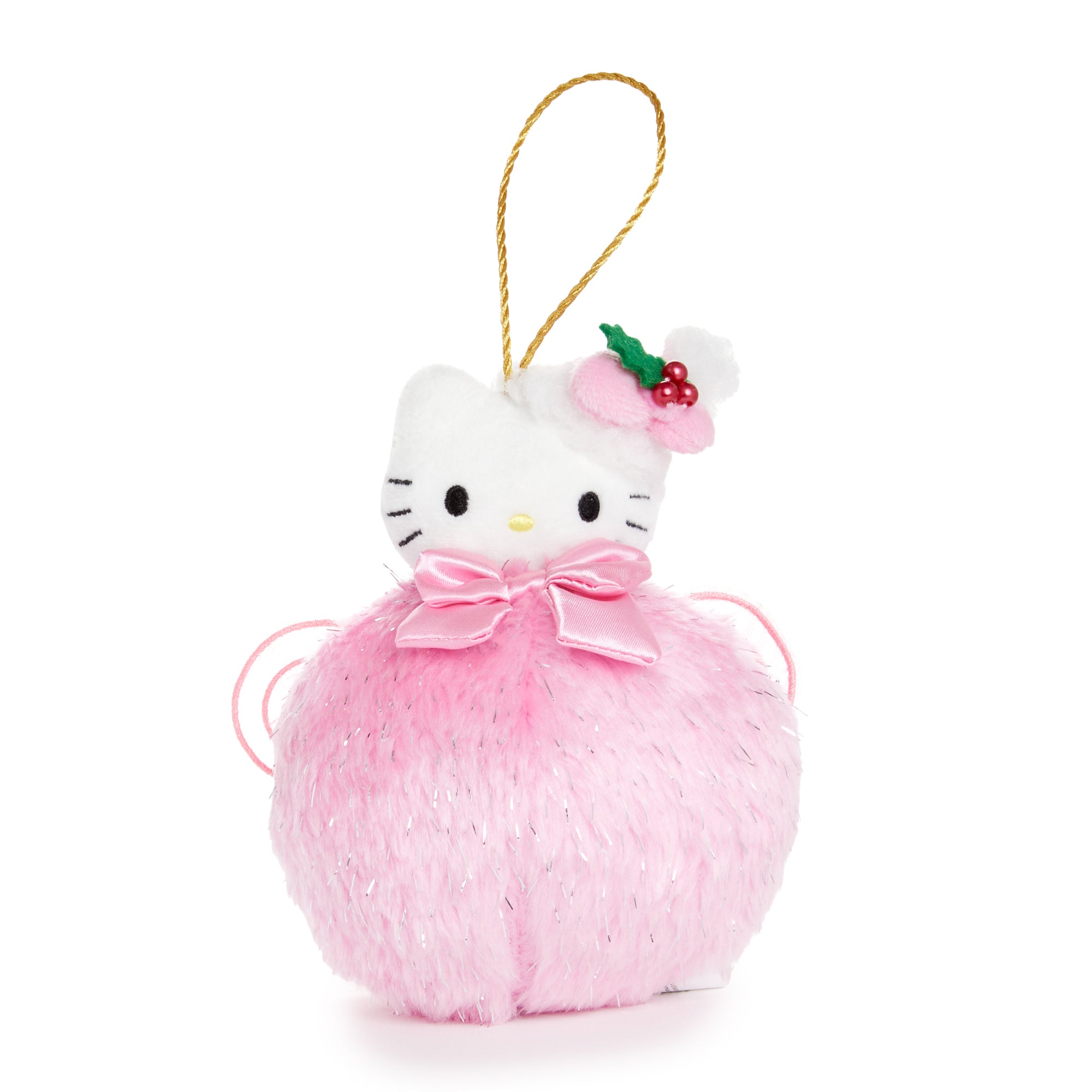 Festive holiday ornament featuring Hello Kitty and soft boa material