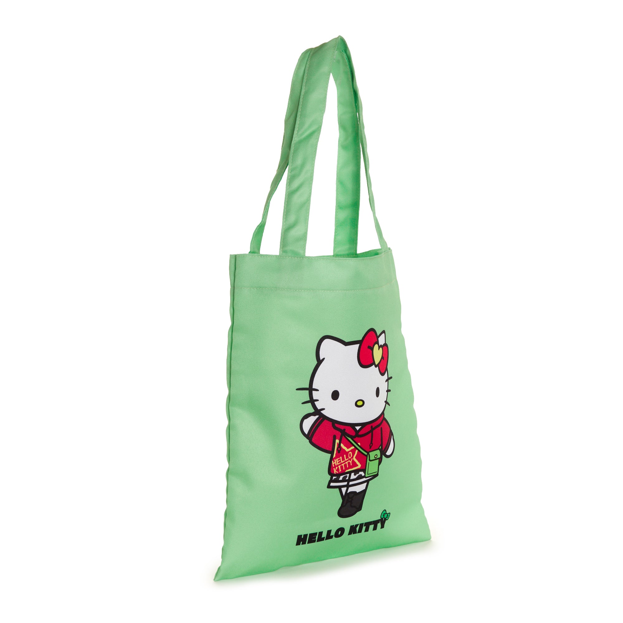 Side angle of kawaii tote bag carried by teen girl at Central Park picnic