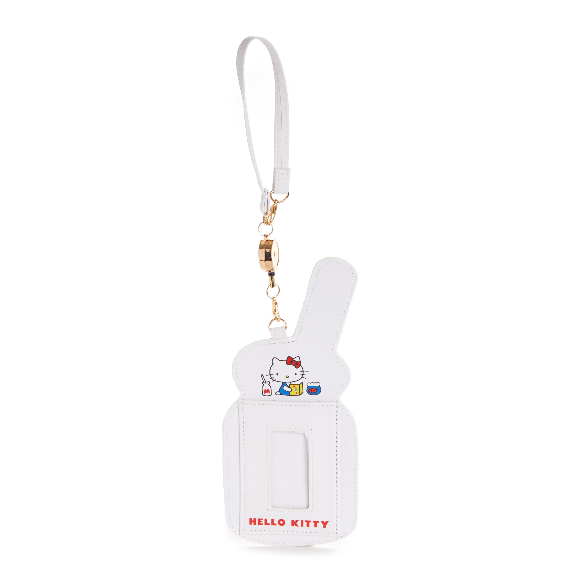 Red Hello Kitty card holder wallet with zipper closure and key reel