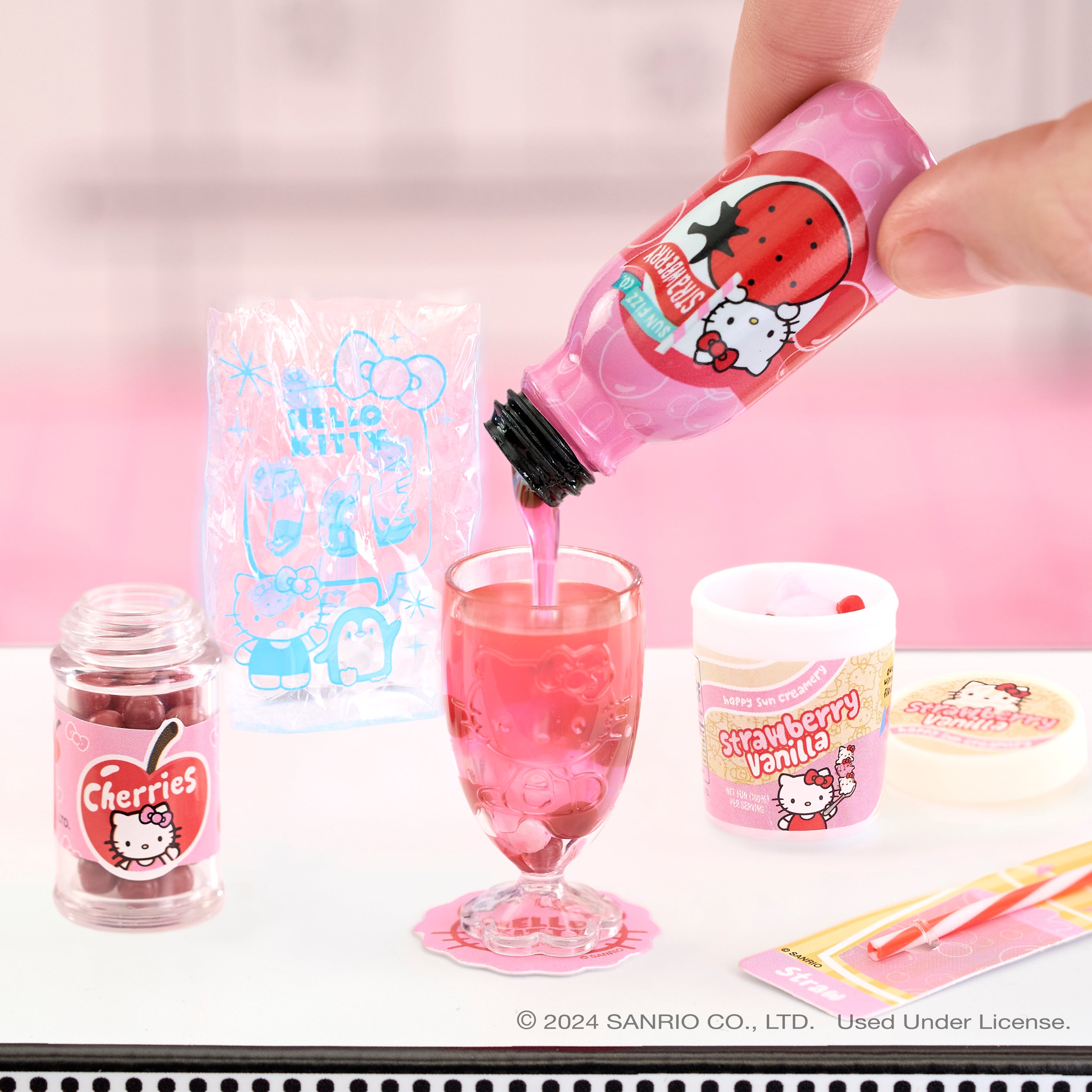 Creative setup of completed Hello Kitty mini food display.