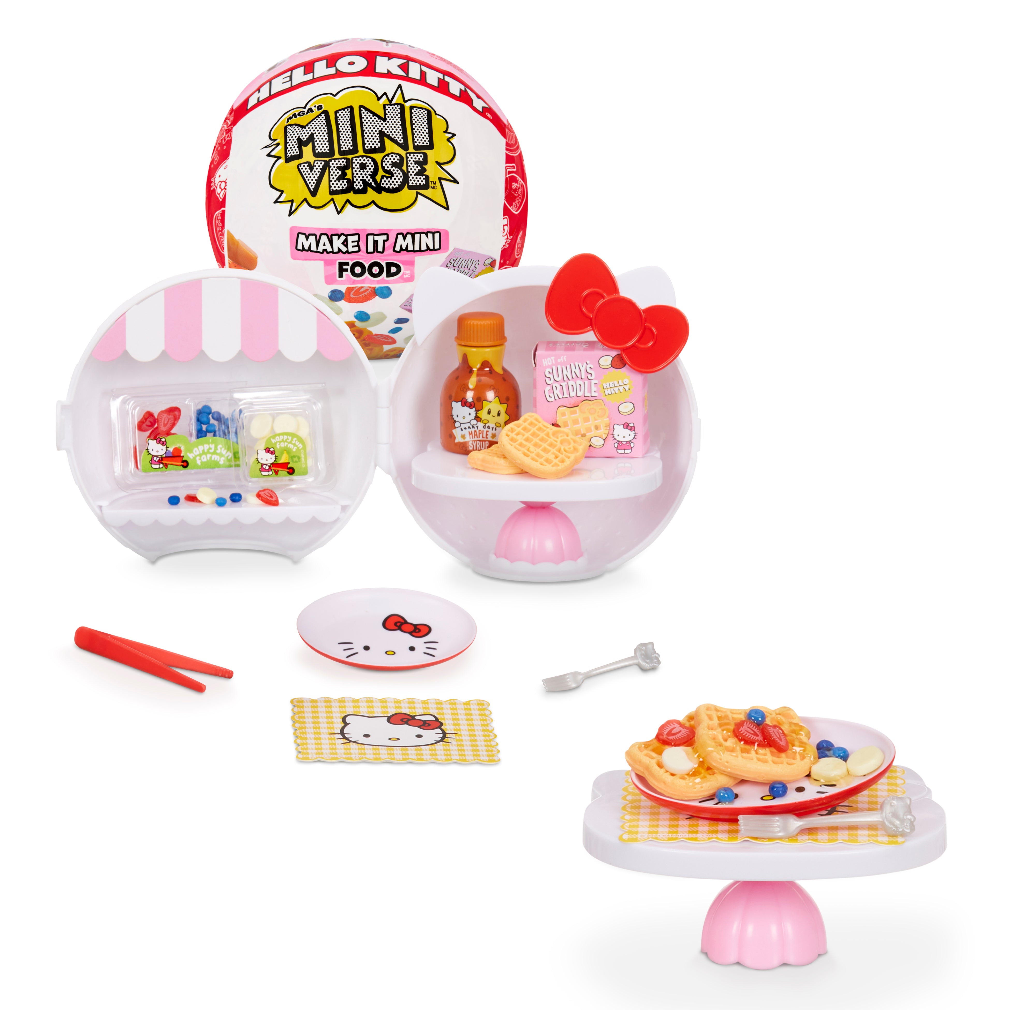 Creative setup of completed Hello Kitty mini food display.
