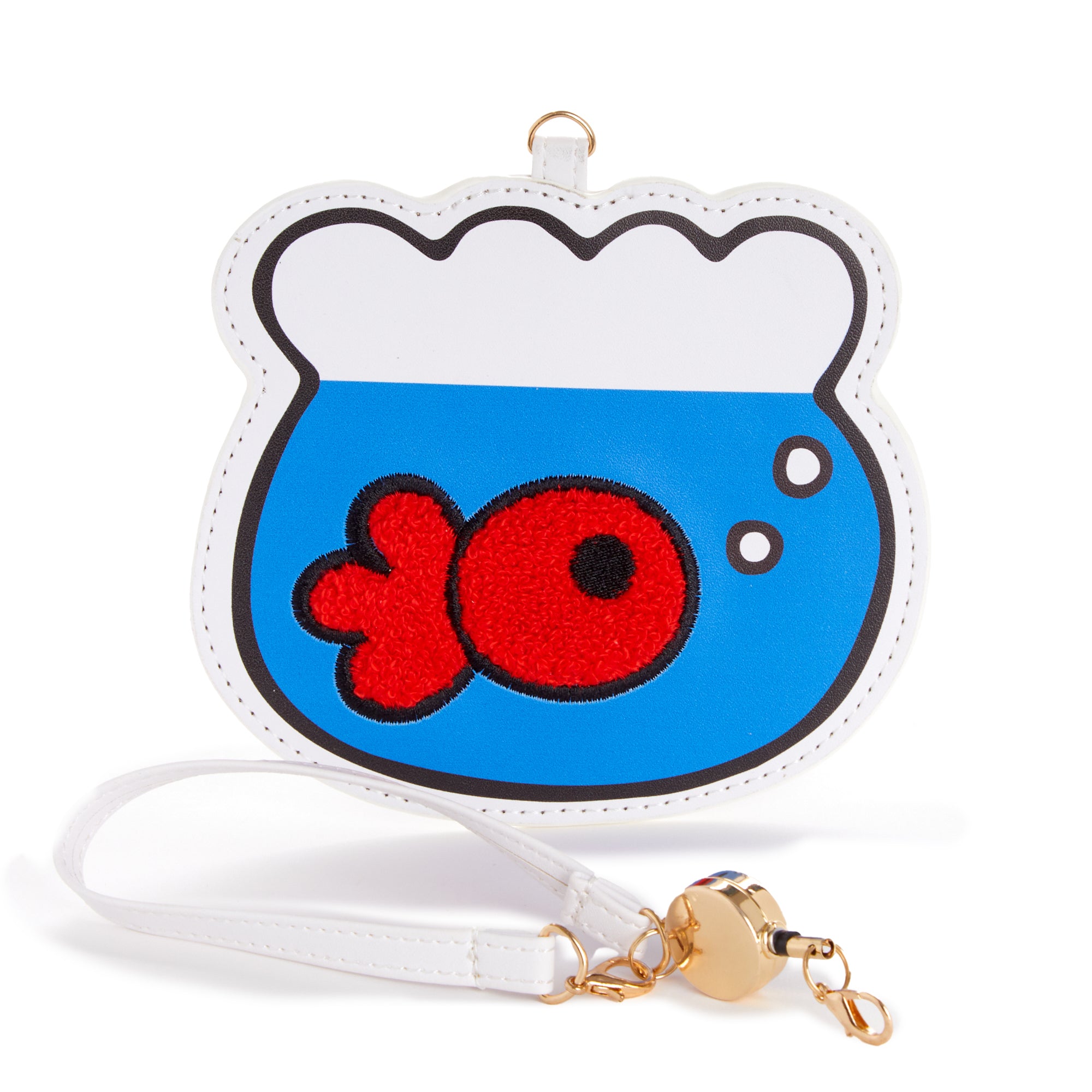 Front view of Hello Kitty Goldfish Card Case with zipper closure.