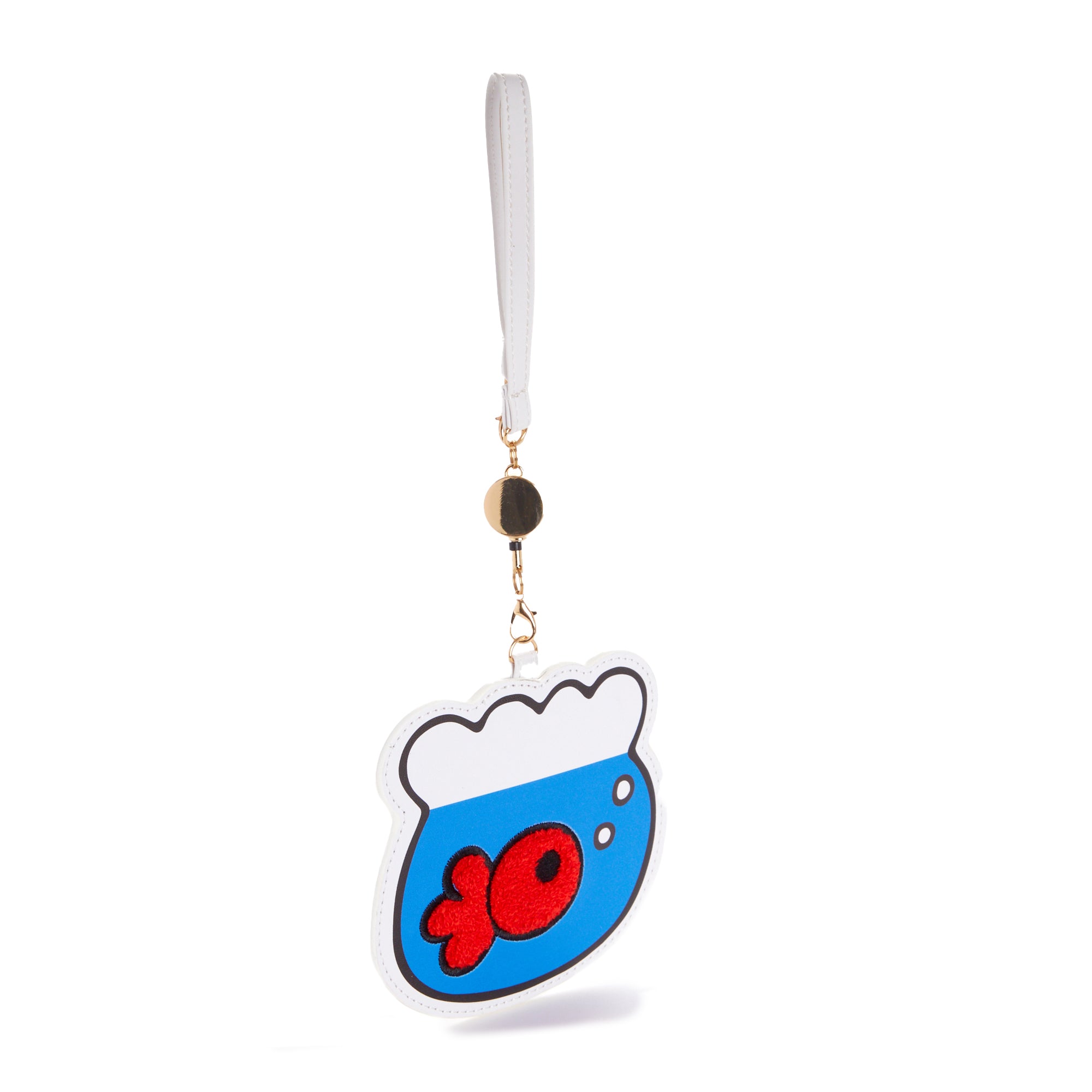 Close-up of embroidered details on Hello Kitty Goldfish Card Case.