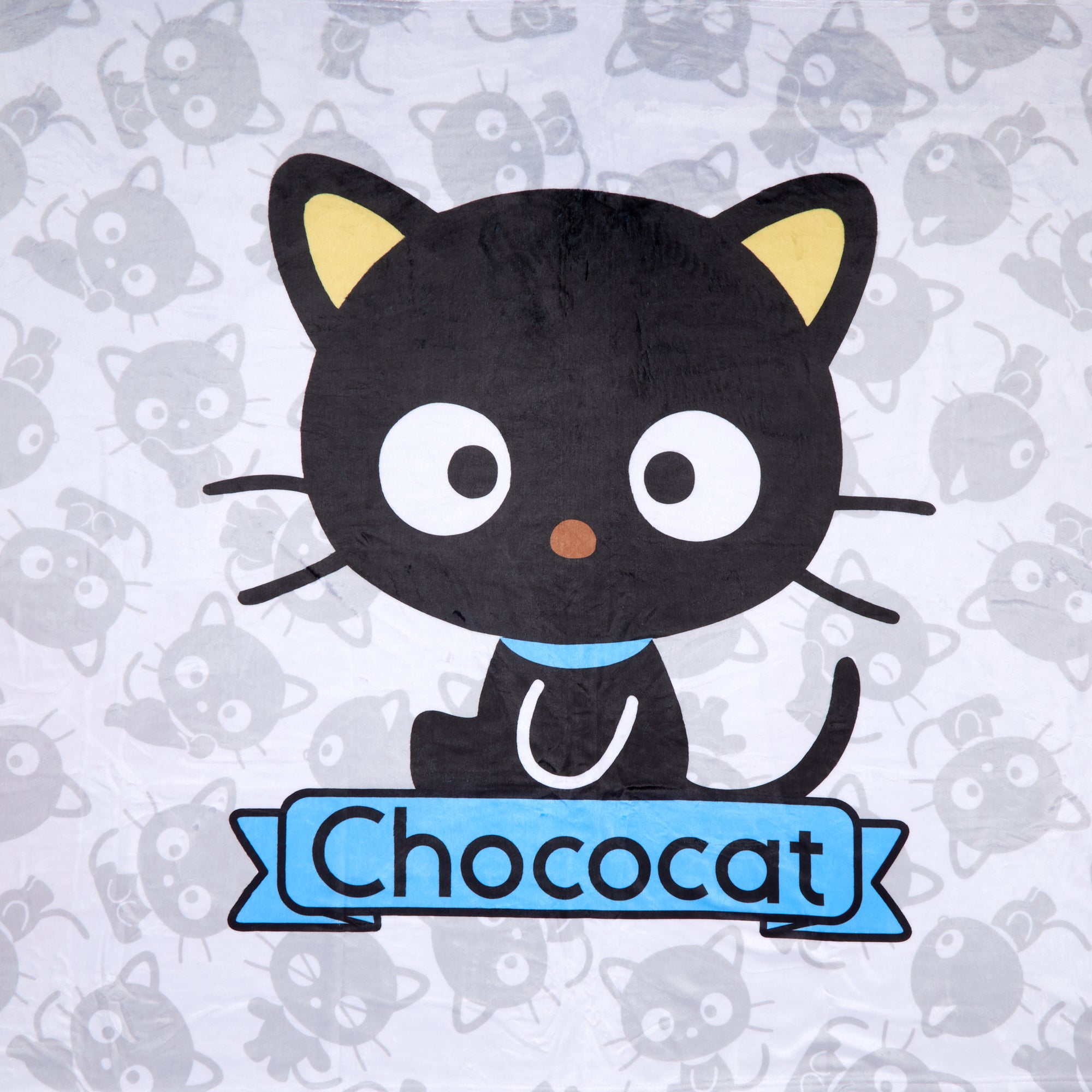 Front view of the Chococat throw blanket showing its plush, soft fabric and cute design