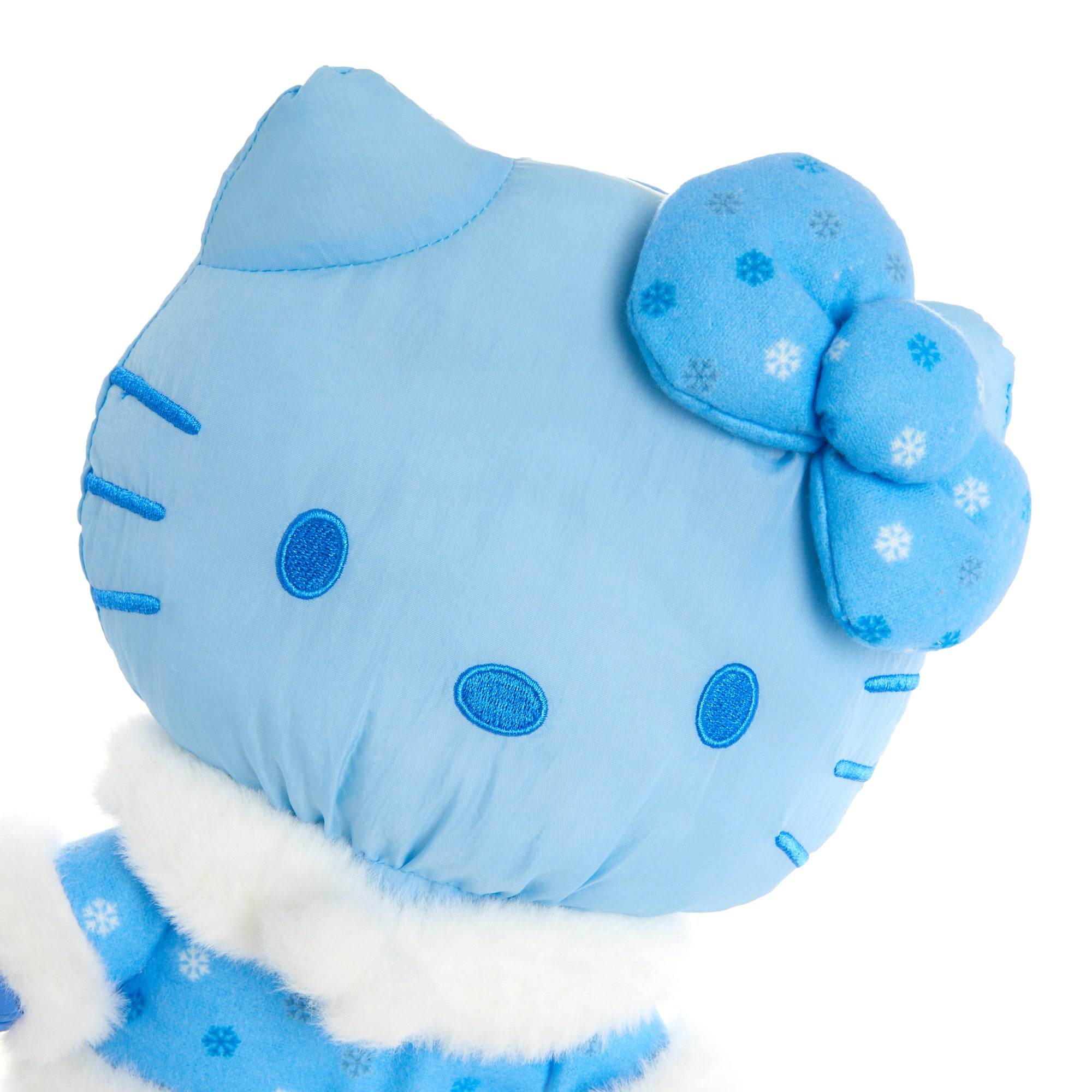 Close-up of appliqué and embroidery details on the Hello Kitty plush toy