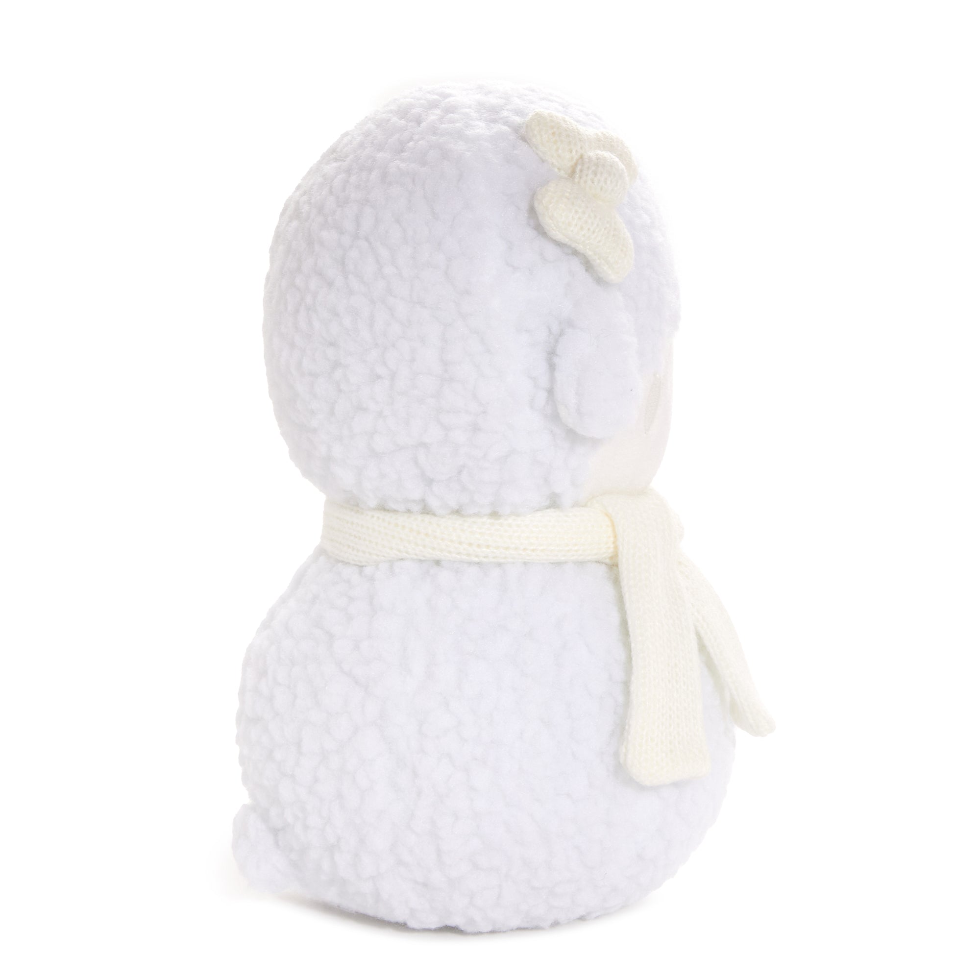 Close-up of the Sanrio My Sweet Piano Holiday Snowman Plush, showing embroidered details.