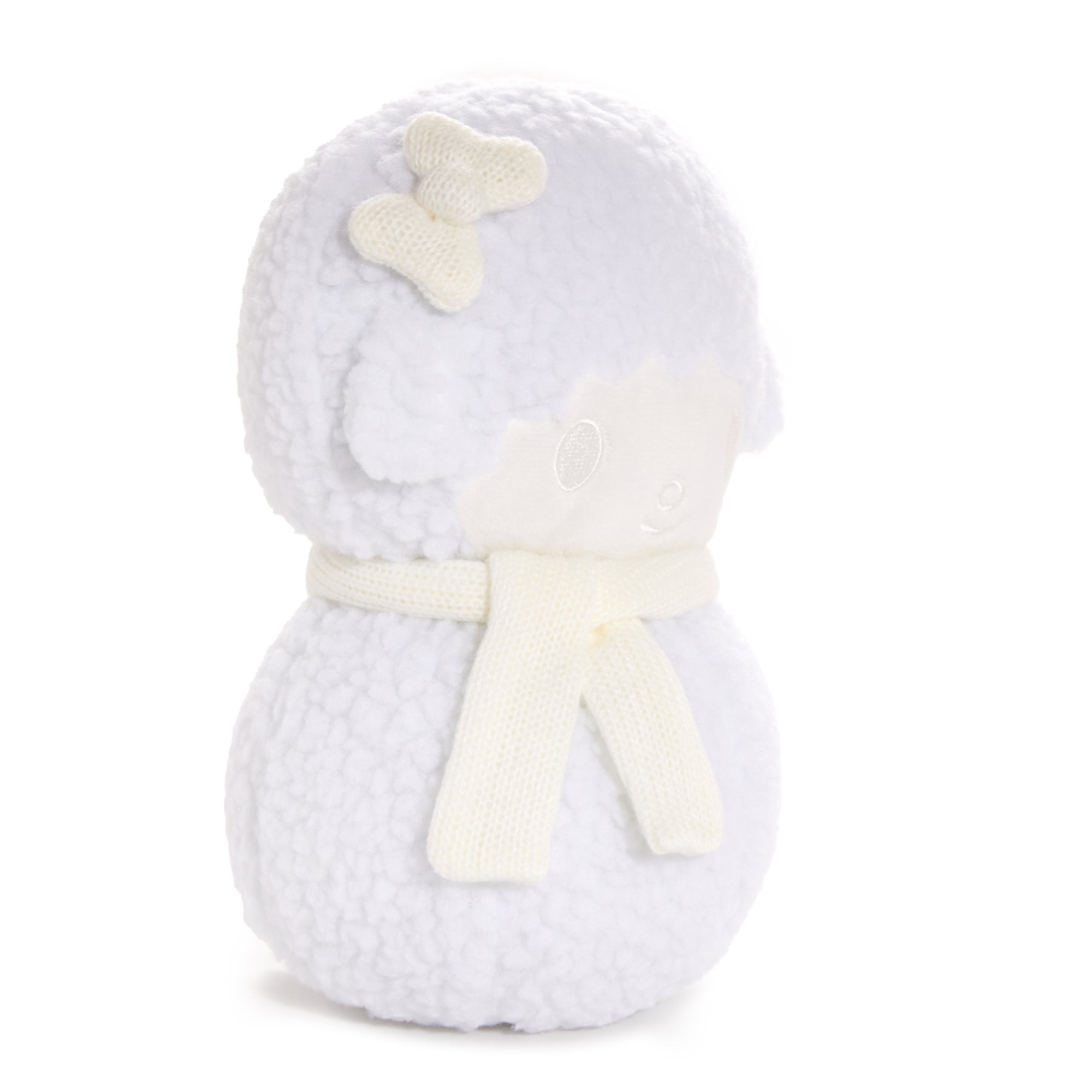 My Sweet Piano 10" Holiday Snowman Plush being hugged, demonstrating its cuddly nature.