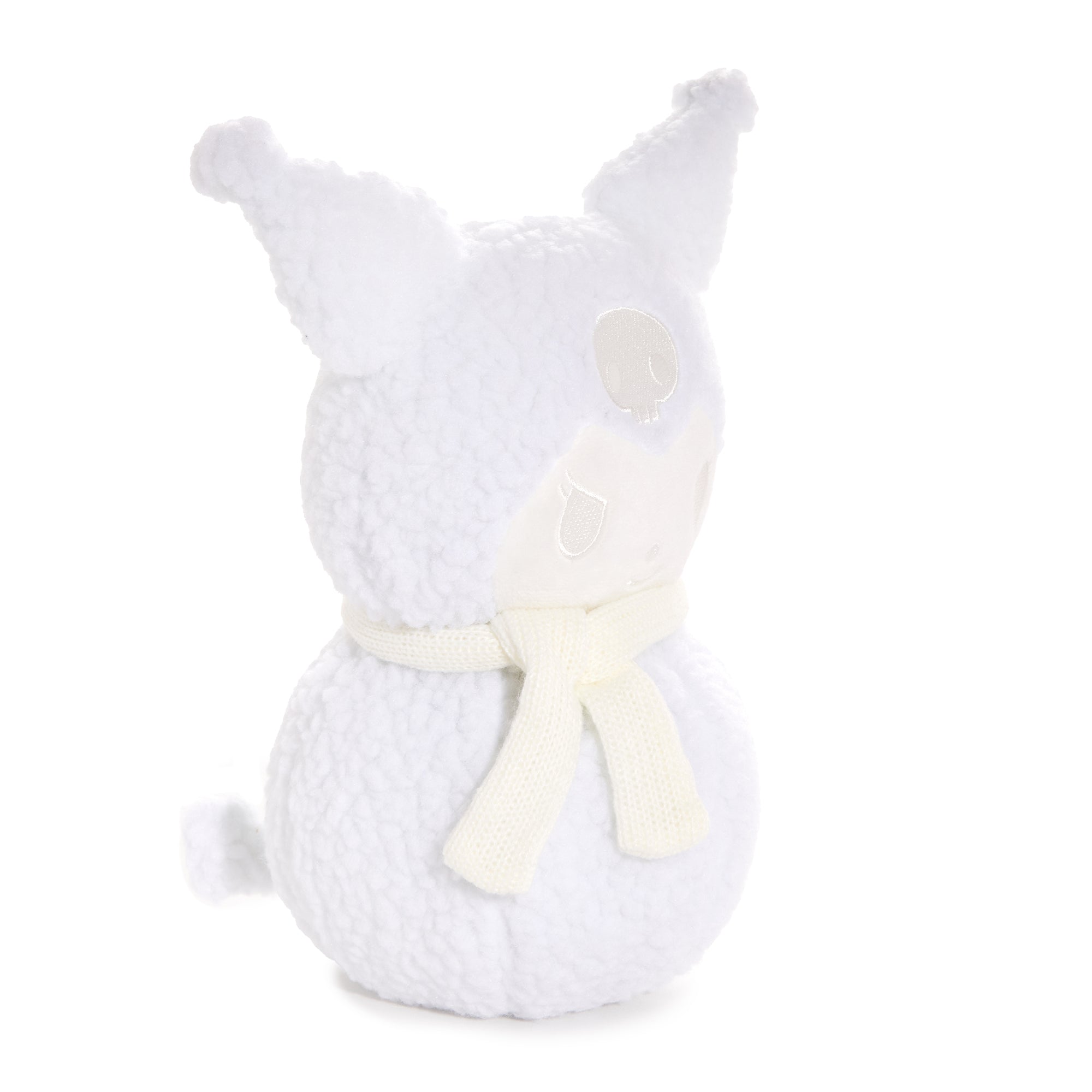 Kuromi 10" Holiday Snowman Plush toy with a matching scarf, showcasing its boucle texture.