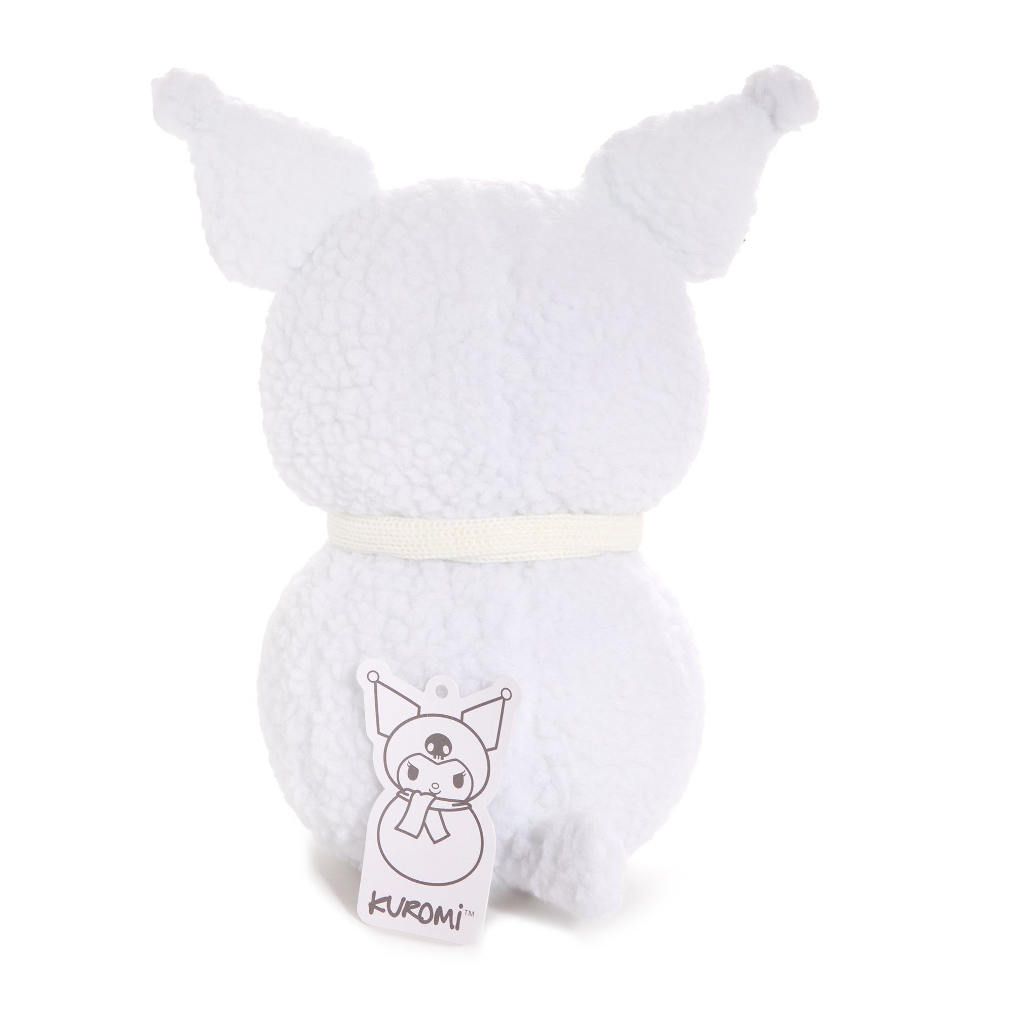 Kuromi 10" Holiday Snowman Plush toy with a matching scarf, showcasing its boucle texture.