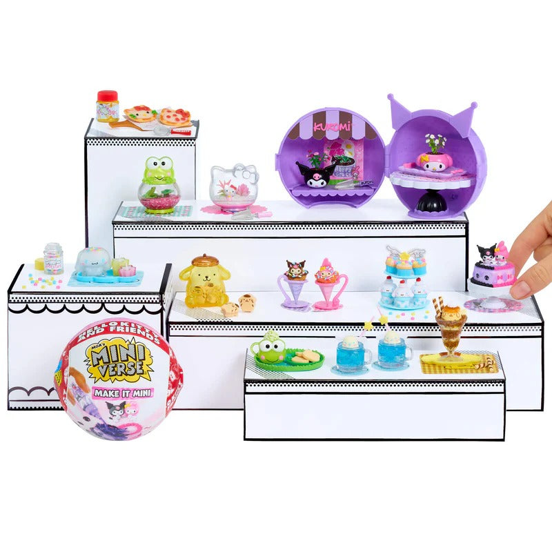 Hello Kitty and Friends themed miniatures from MGAs Miniverse Make It Mini Series 2, showcasing various characters and items.