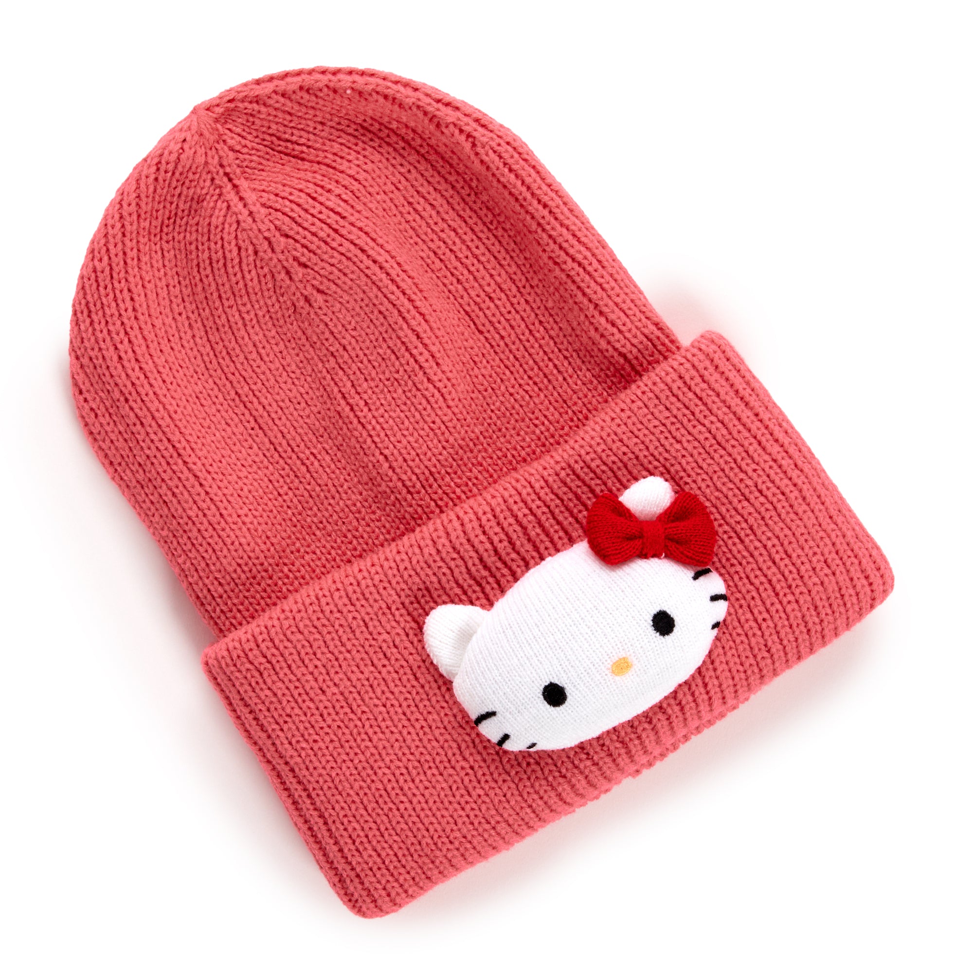Close-up of Hello Kitty knit mascot beanie charm