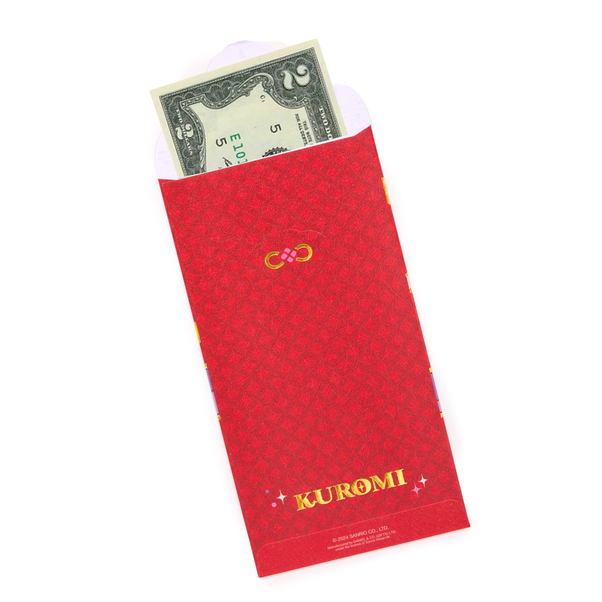 Kuromi red envelopes stacked, showcasing festive design and slip-tuck closure